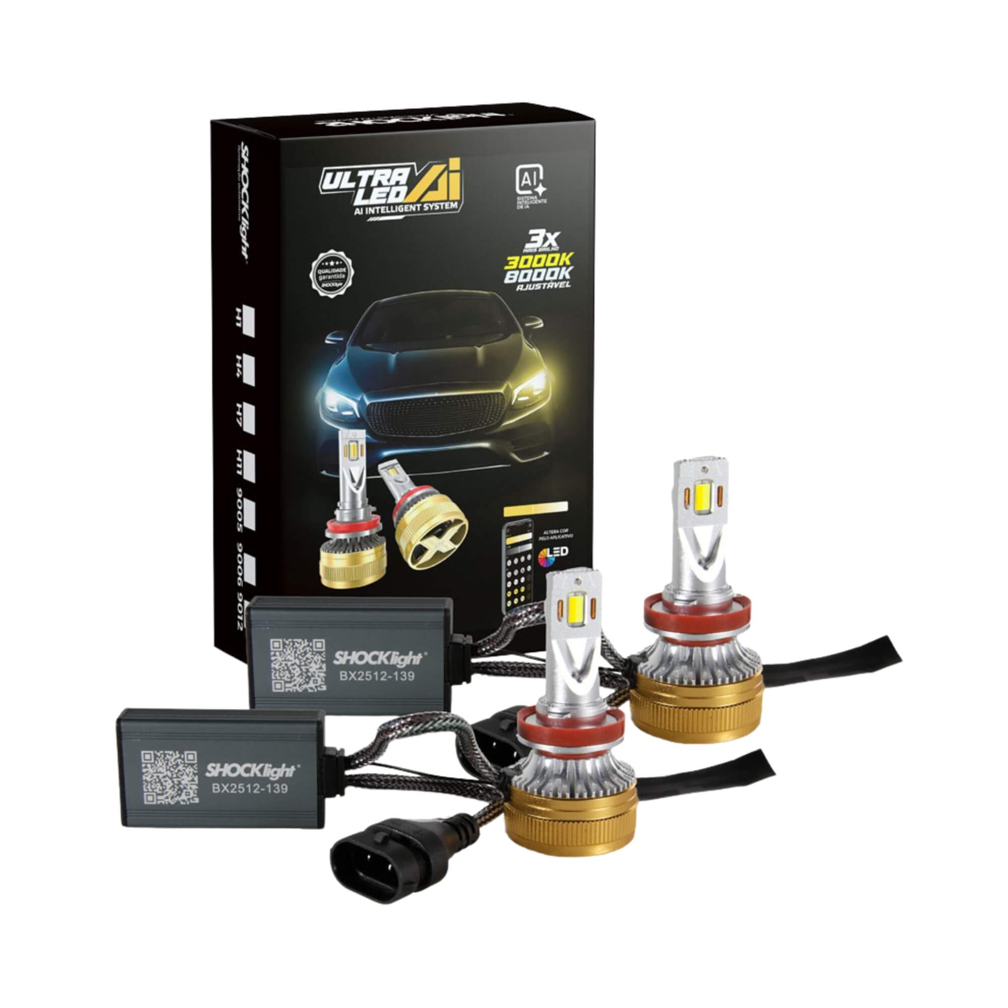 Par de Lâmpadas Ultraled A.I. H11 3000K~8000K 5000LM 12V Shocklight - SLL-H11-AI