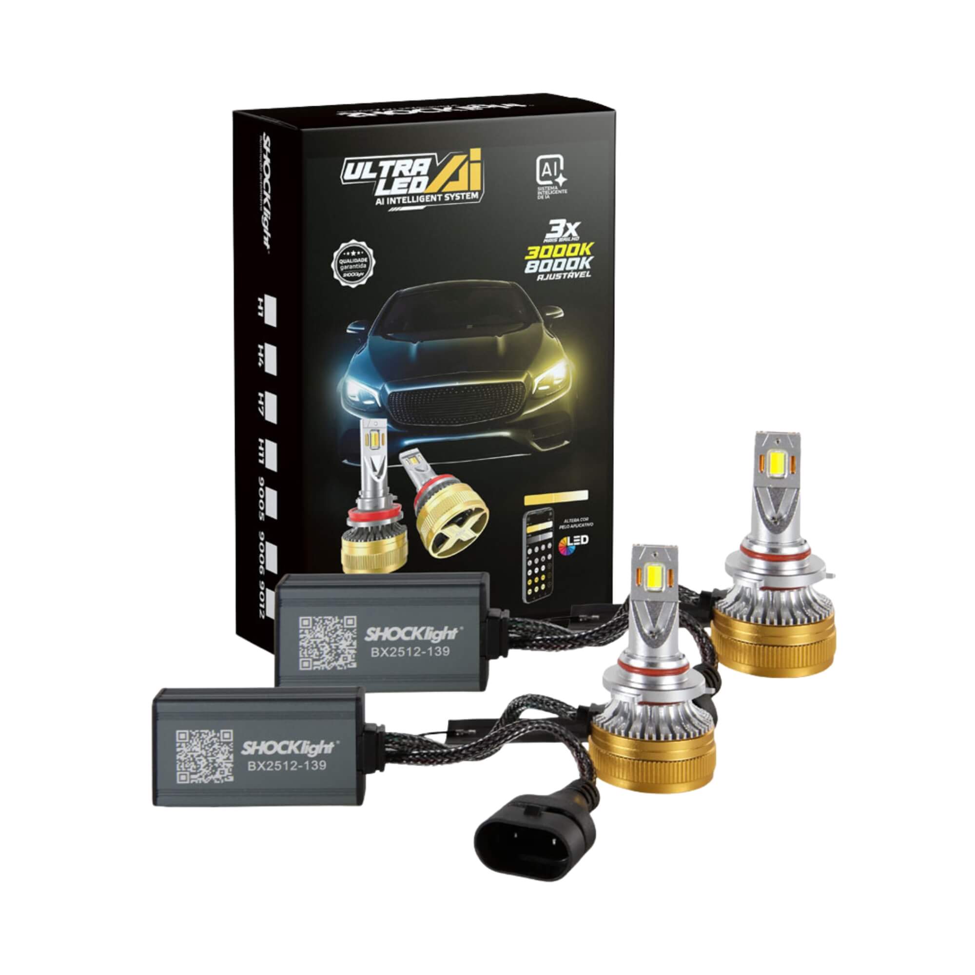 Par de Lâmpadas Ultraled A.I. HB3/9005 3000K~8000K 5000LM 12V Shocklight - SLL-HB3-AI