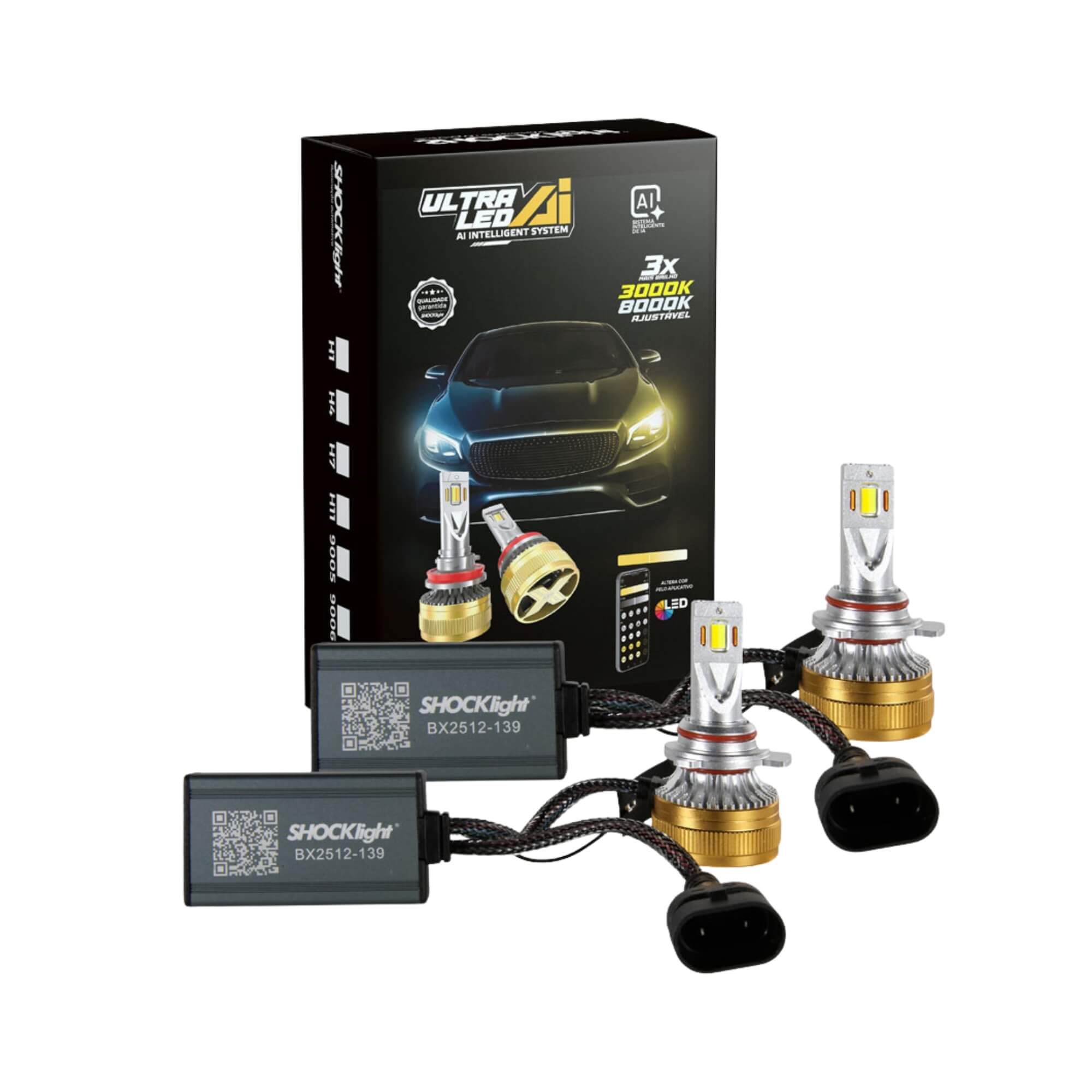 Par de Lâmpadas Ultraled A.I. HIR2/9012 3000K~8000K 5000LM 12V Shocklight - SLL-HIR2-AI