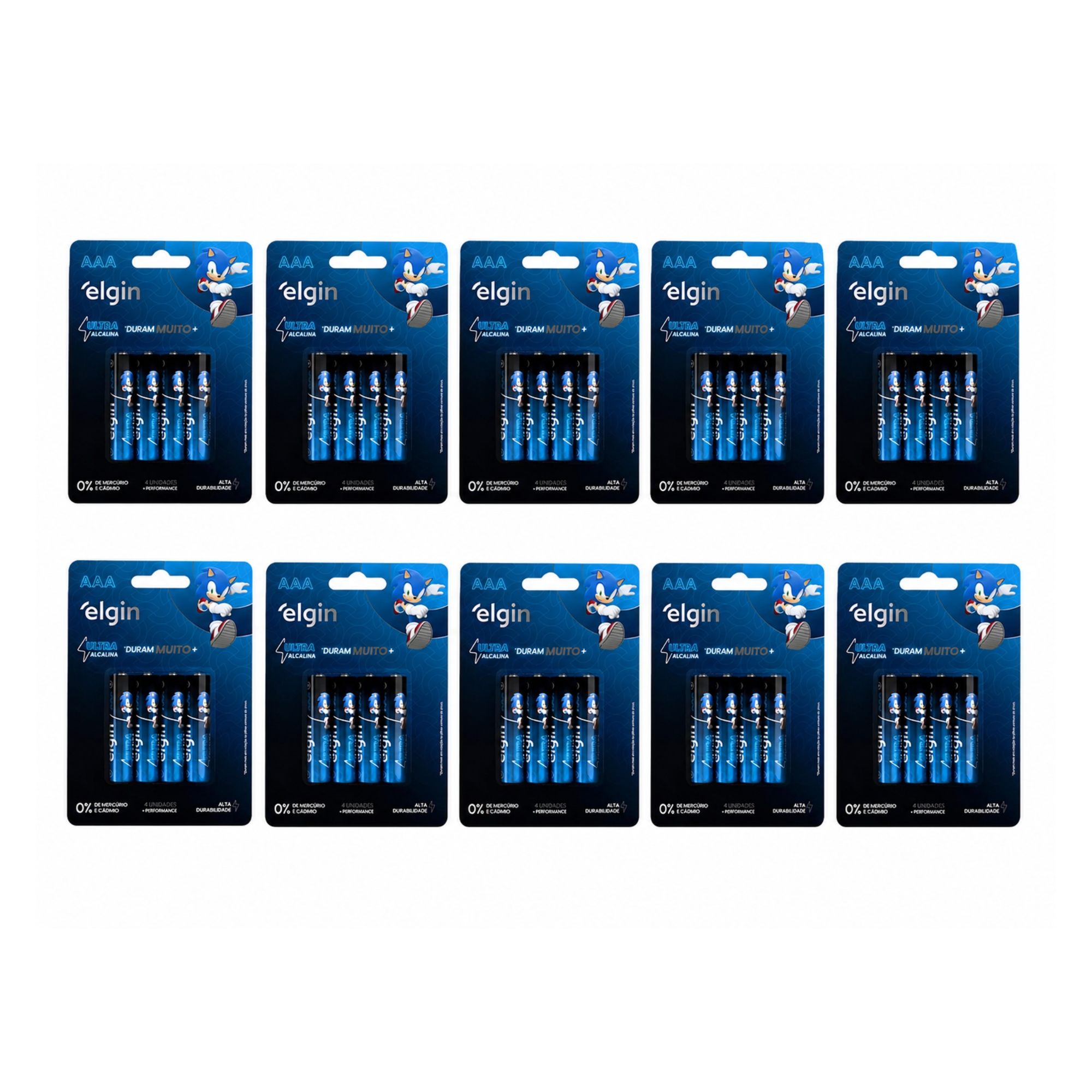 COMP Kit 10 cartelas com 4 unidades Pilhas Palito Ultra Alcalinas AAA - Elgin