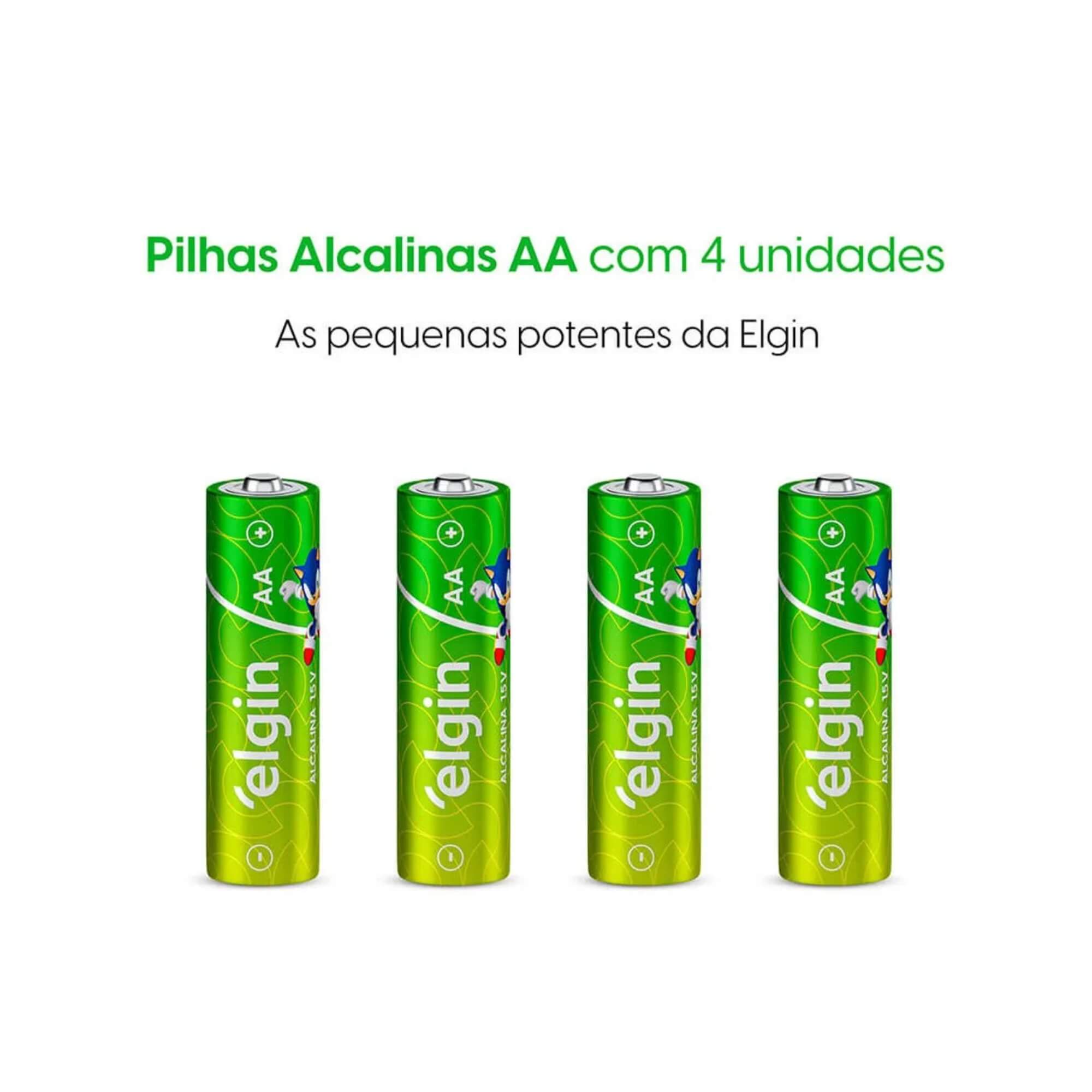 COMP Kit 8 Unidades Pilhas Alcalinas Elgin - 4 Pilhas AA Comum e 4 Pilhas Palito AAA