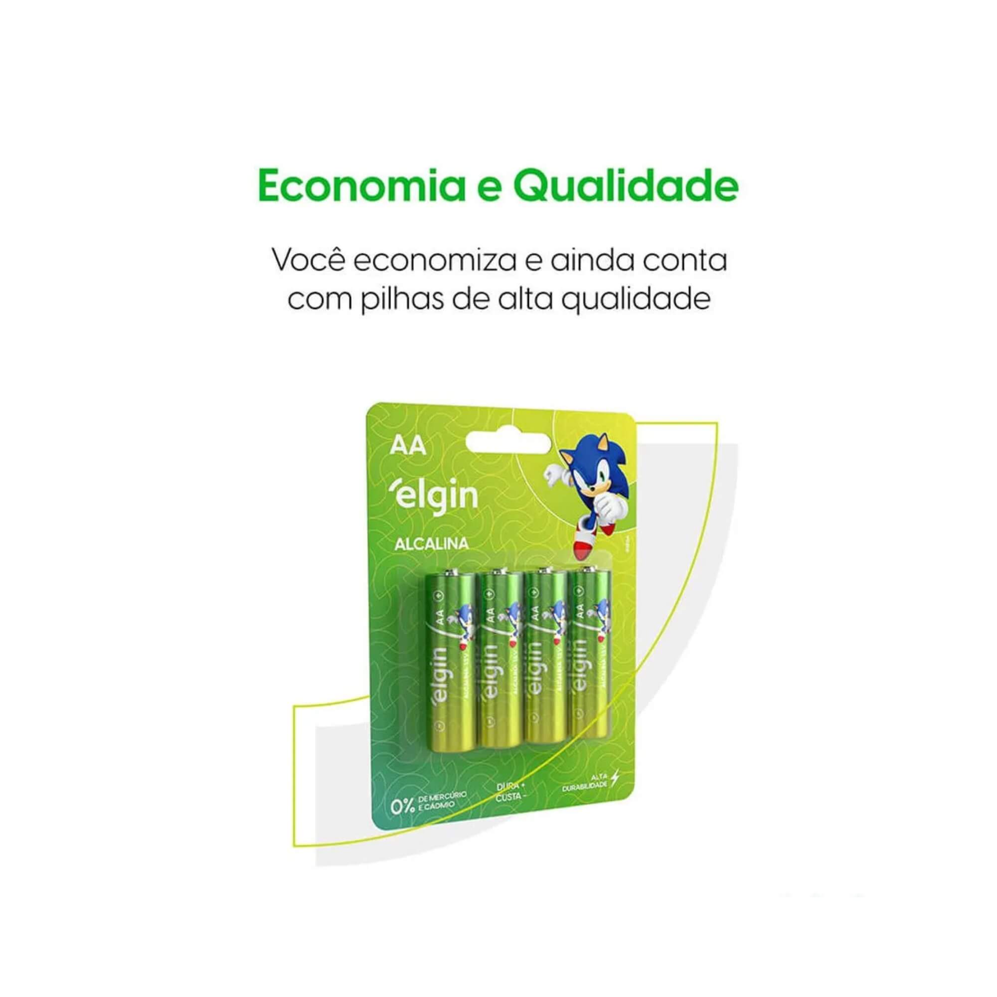 COMP Kit 8 Unidades Pilhas Alcalinas Elgin - 4 Pilhas AA Comum e 4 Pilhas Palito AAA