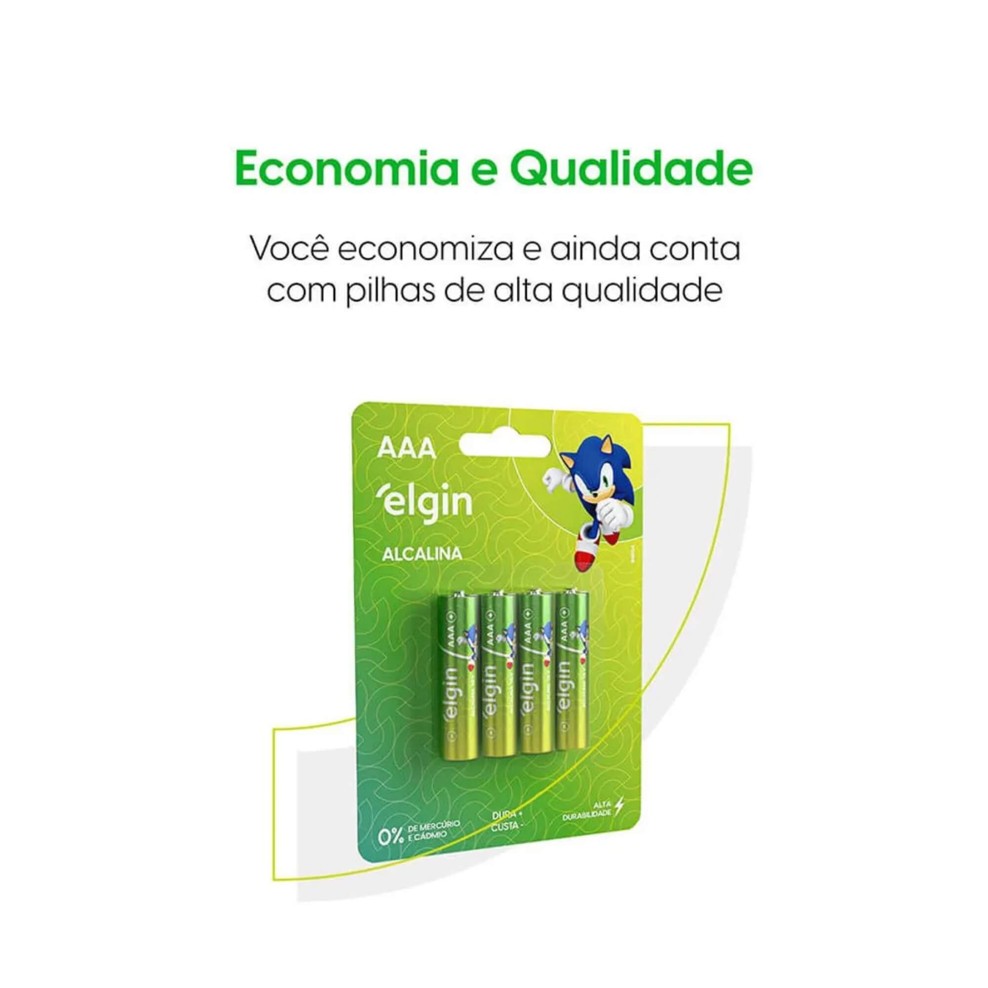 COMP Kit 8 Unidades Pilhas Alcalinas Elgin - 4 Pilhas AA Comum e 4 Pilhas Palito AAA