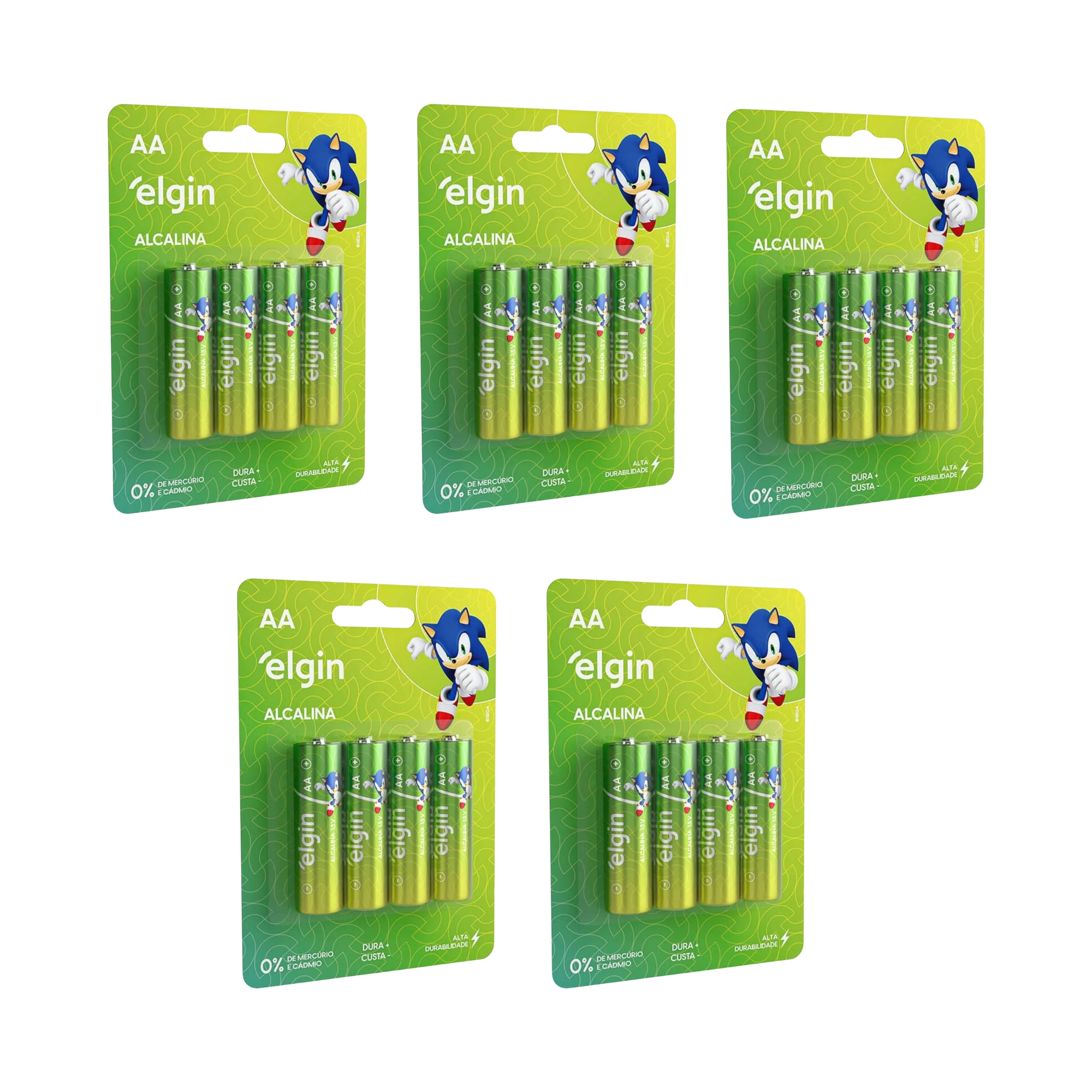 COMP Kit 5 Blister com 4 Unidades de Pilhas Alcalinas AA Comum - Elgin