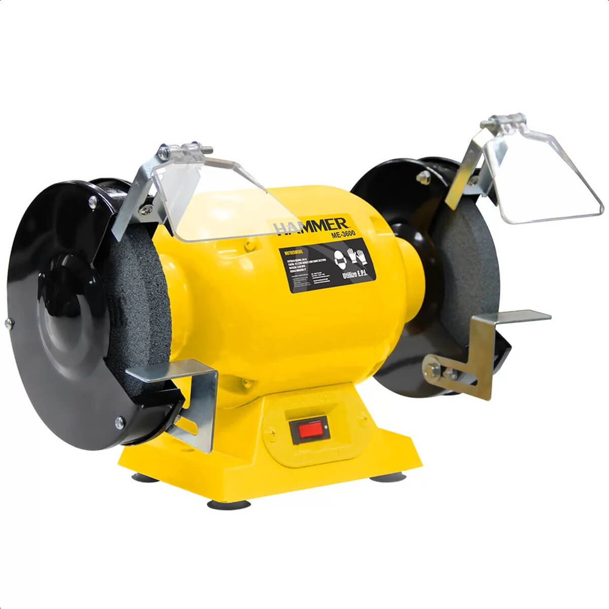 Moto Esmeril de Bancada Bivolt Hammer 360W 6Pol Base de Apoio Tampas de Segurança Interruptor de Acionamento GYME3600