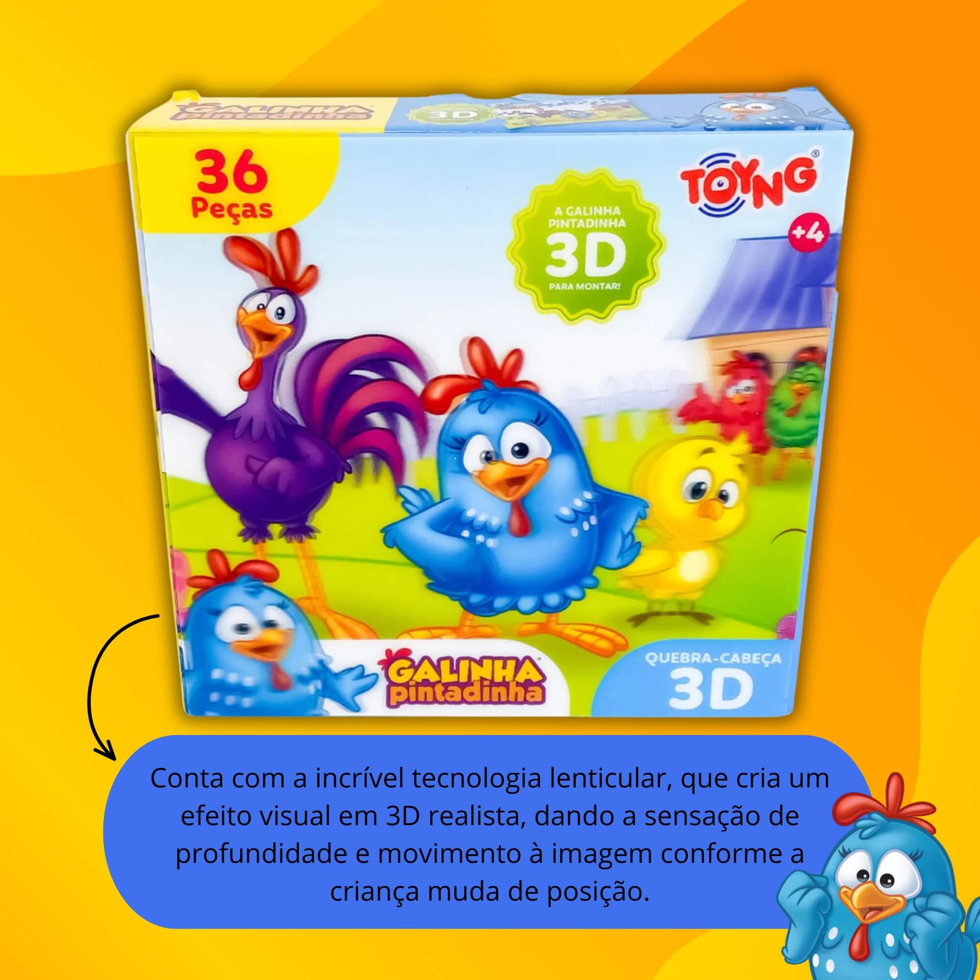 Quebra-Cabeça 3D Lenticular Galinha Pintadinha c/ 36 Peças Toyng - 065471