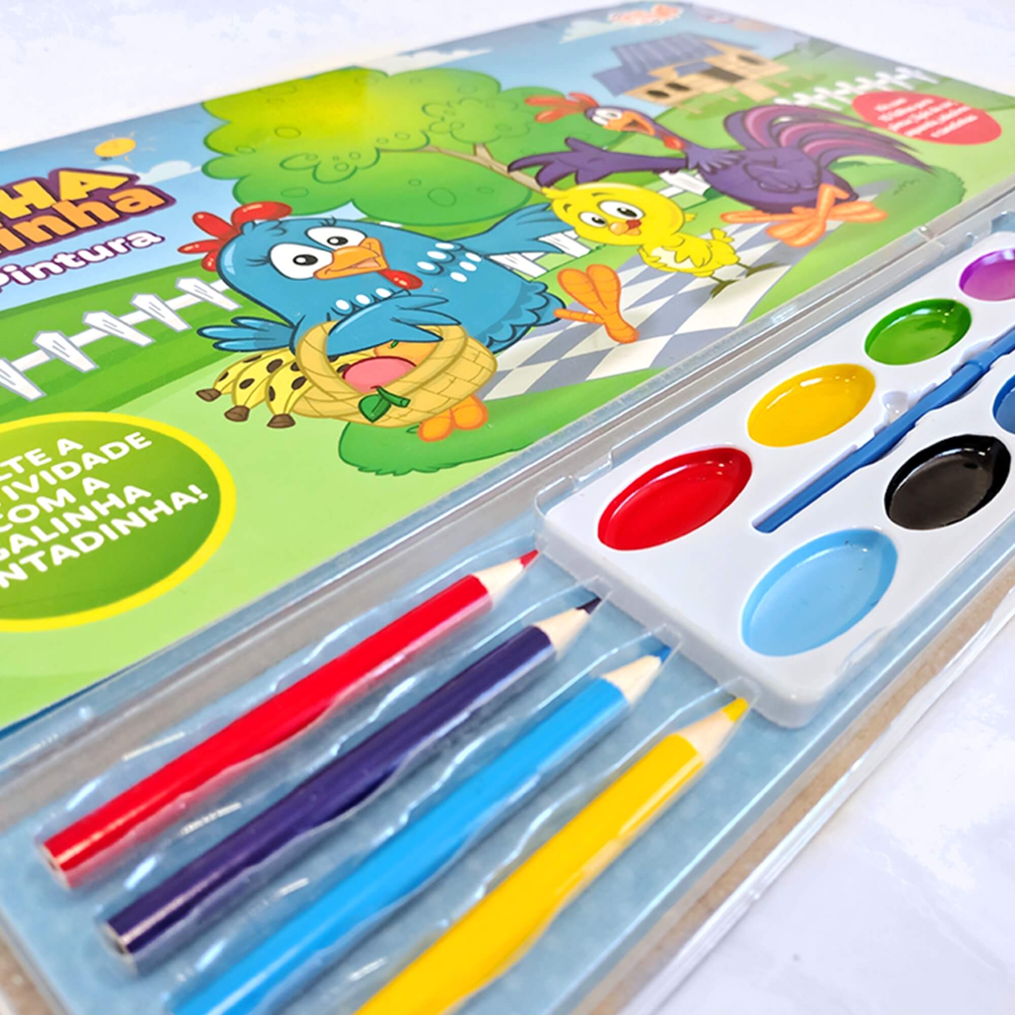 Kit de Pintura Galinha Pintadinha c/ Aquarela, Lápis de Cor, Adesivos e Canetinhas Toyng - 065526