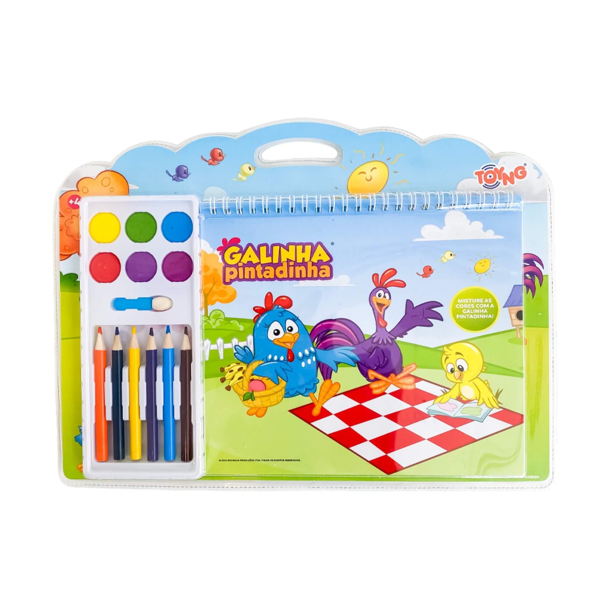 Kit de Pintura Galinha Pintadinha com 12 Folhas, Lápis e Aquarela Toyng - 065537
