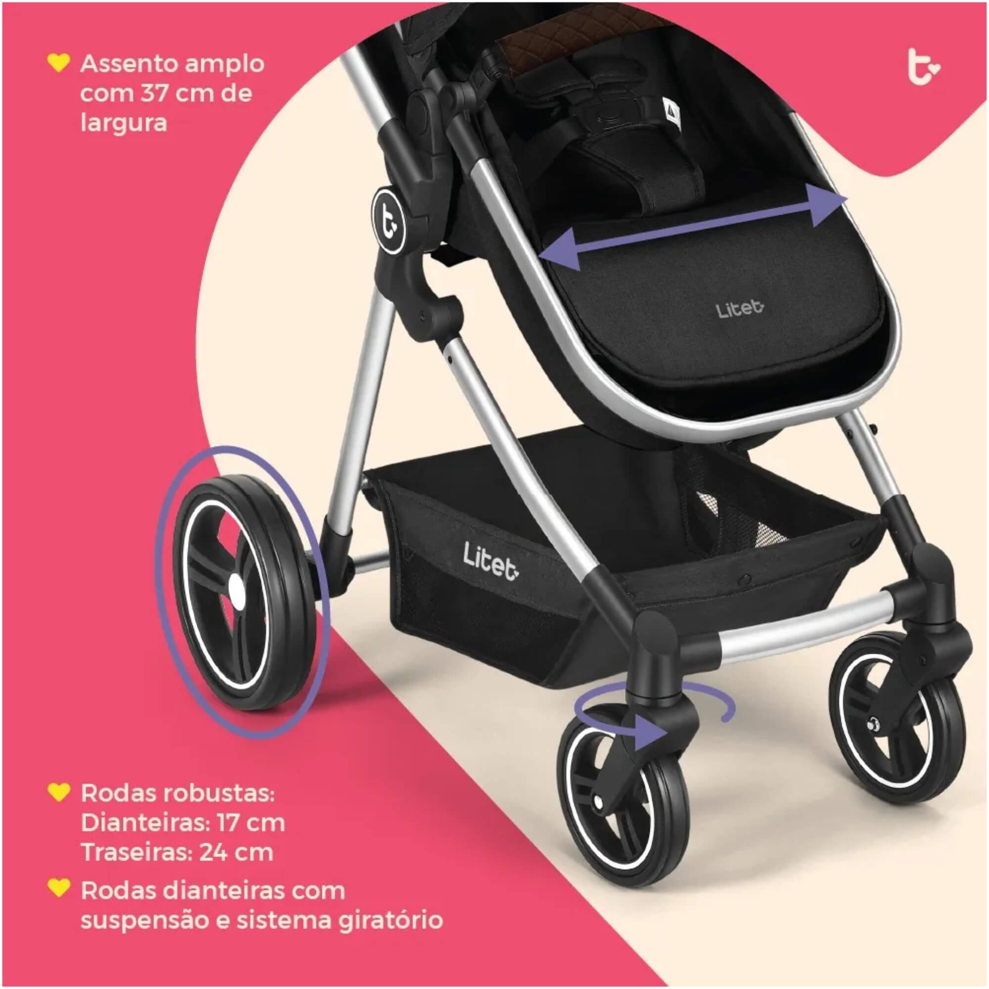 Carrinho Moisés + Bebê Conforto Travel System Jazz 0-22Kg Preto Litet - BB662