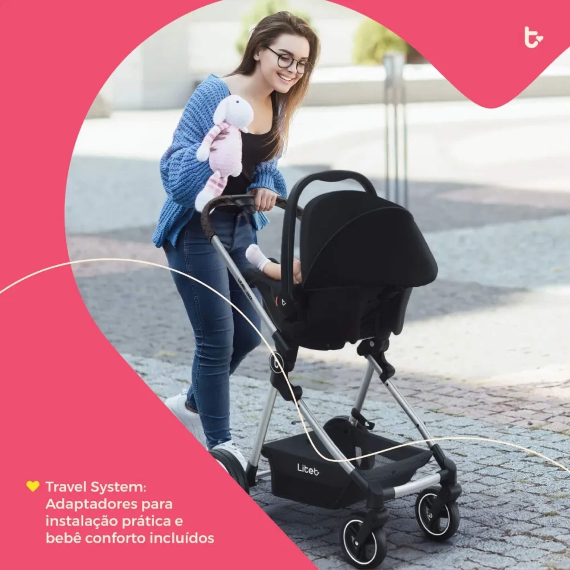 Carrinho Moisés + Bebê Conforto Travel System Jazz 0-22Kg Preto Litet - BB662