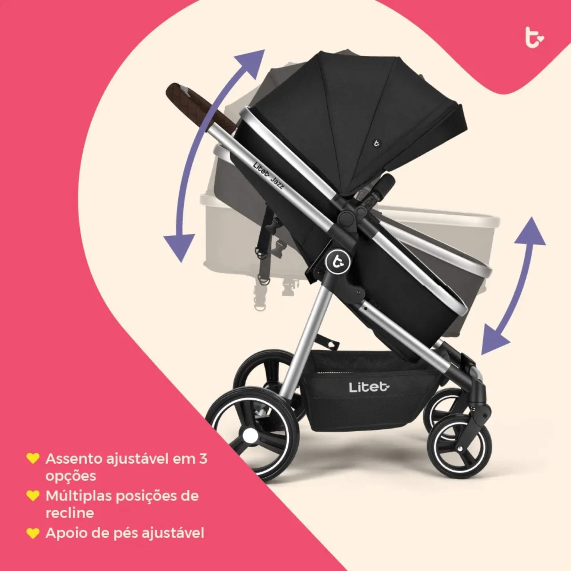 Carrinho Moisés + Bebê Conforto Travel System Jazz 0-22Kg Preto Litet - BB662