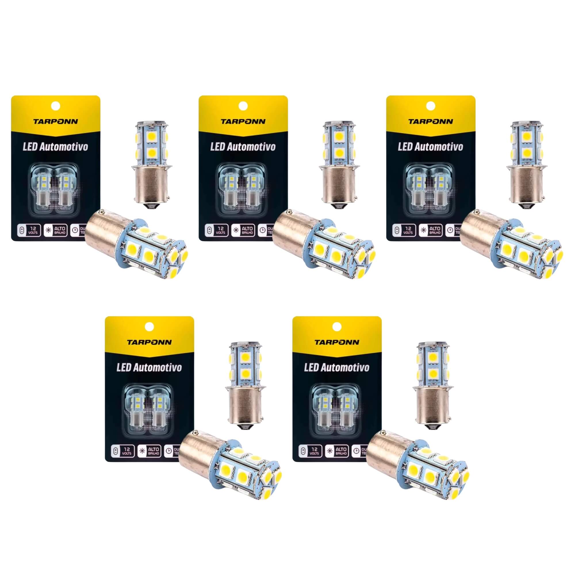 COMP Kit 5 Lâmpadas LED 1141 Ba15S-5050-13SMD 1 Polo 12V 6000k Tarponn