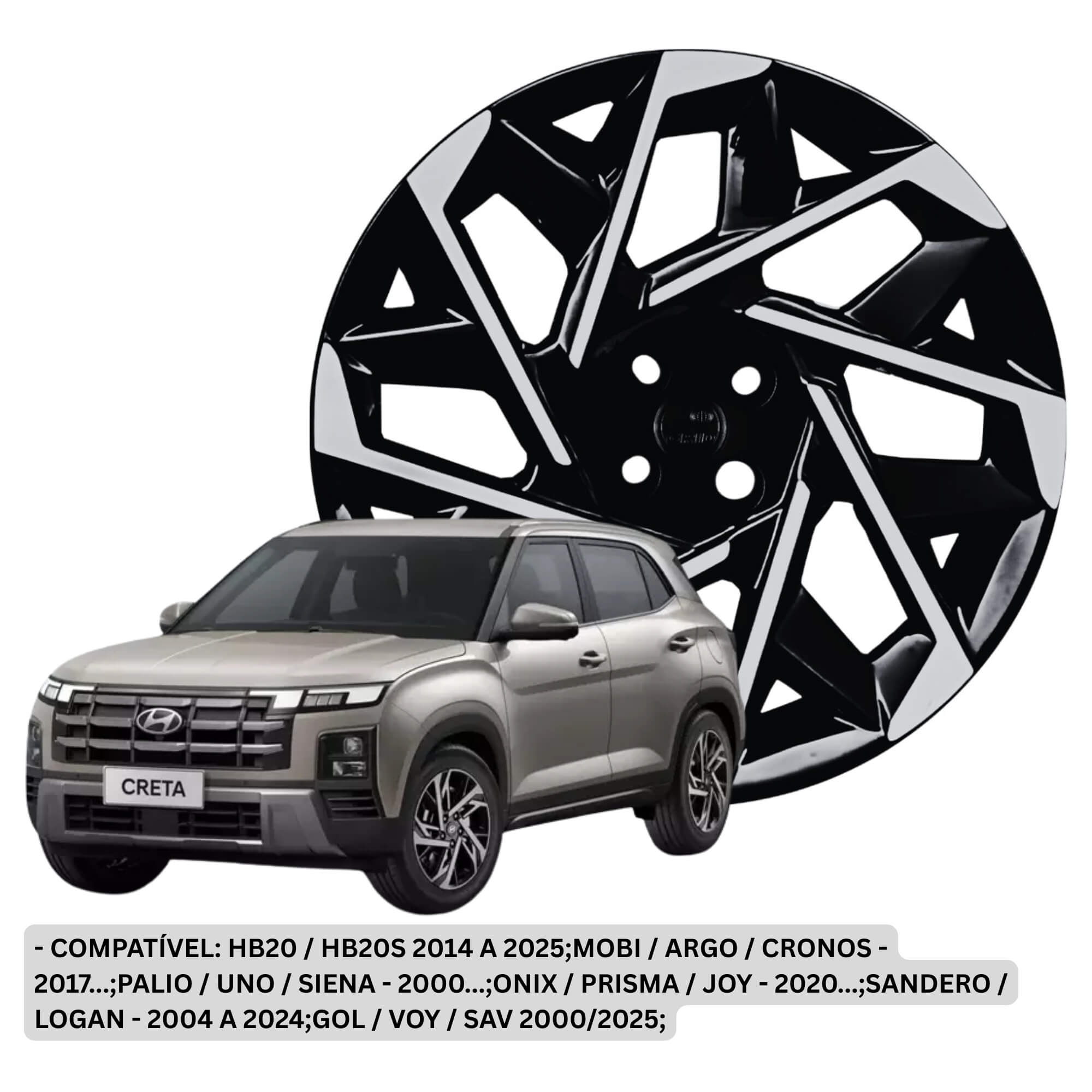 COMP Kit Calota Grid Aro 14" Modelo Sport Creta 2025 e Escova para Rodas