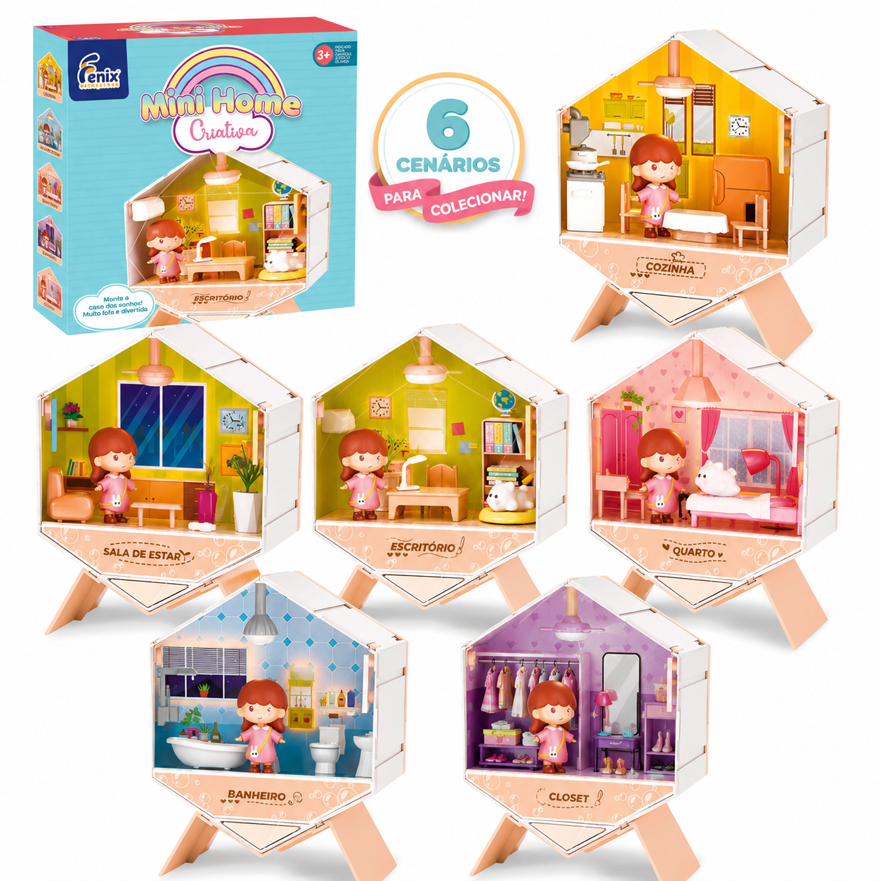 COMP Kit Mini Home Criativa Casinhas Cozinha Sala Escritório Quarto Banheiro Closet Fenix