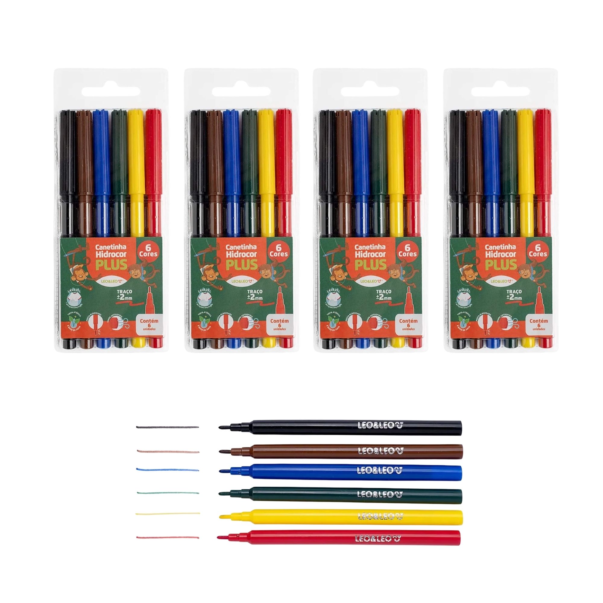 COMP Kit 4 Estojos de Canetinhas Hidrocor 06 Cores Plus Leo&Leo Leonora - 4694