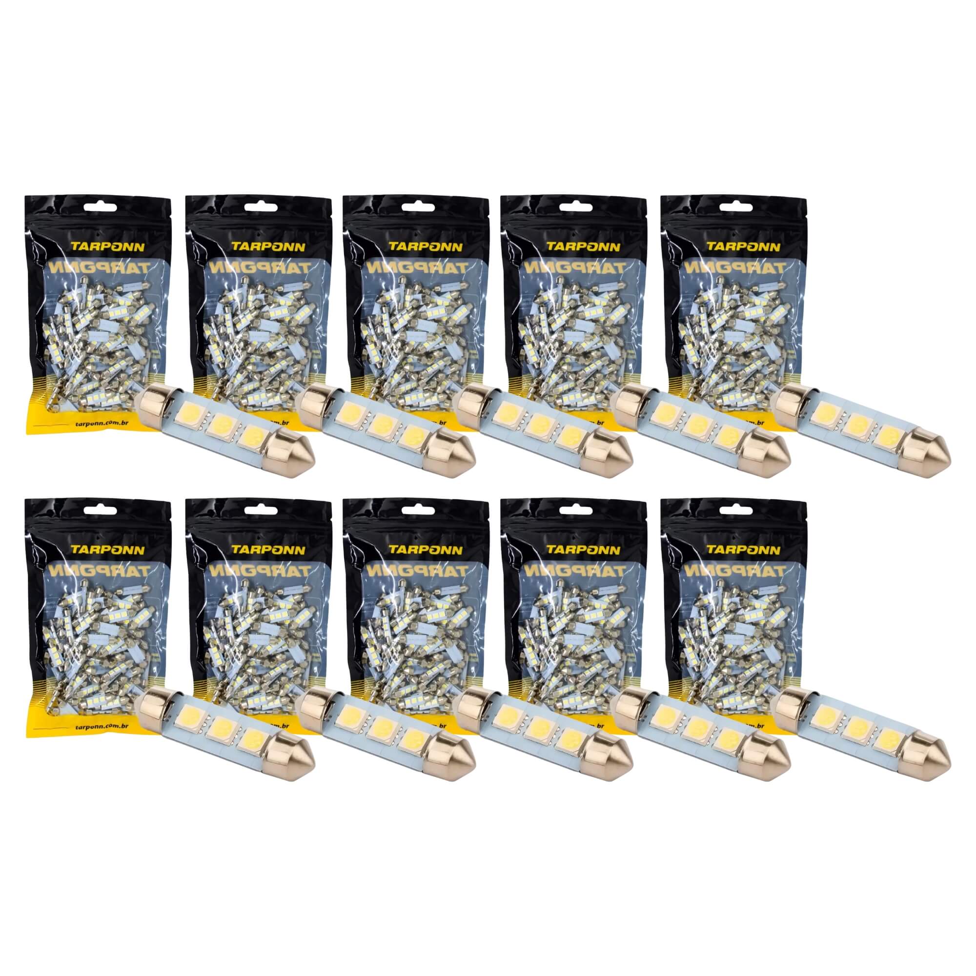 COMP Kit 10x Lâmpada LED Torpedo SJ-5050-3SMD-39MM 12V 6.000K Tarponn - TP-5318