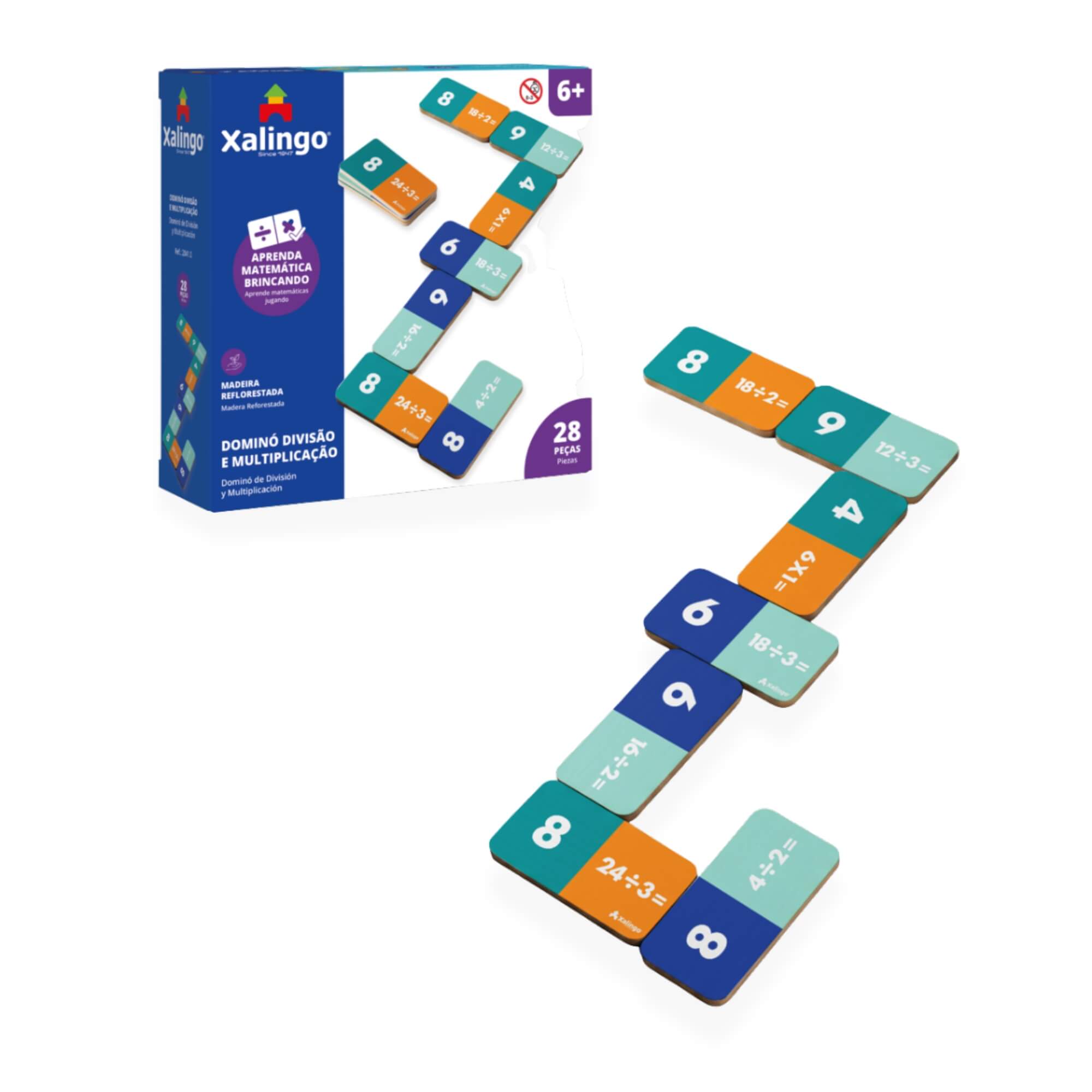 Jogo Educativo Dominó Divisão e Multiplicação c/ 28 Peças Xalingo - 20410