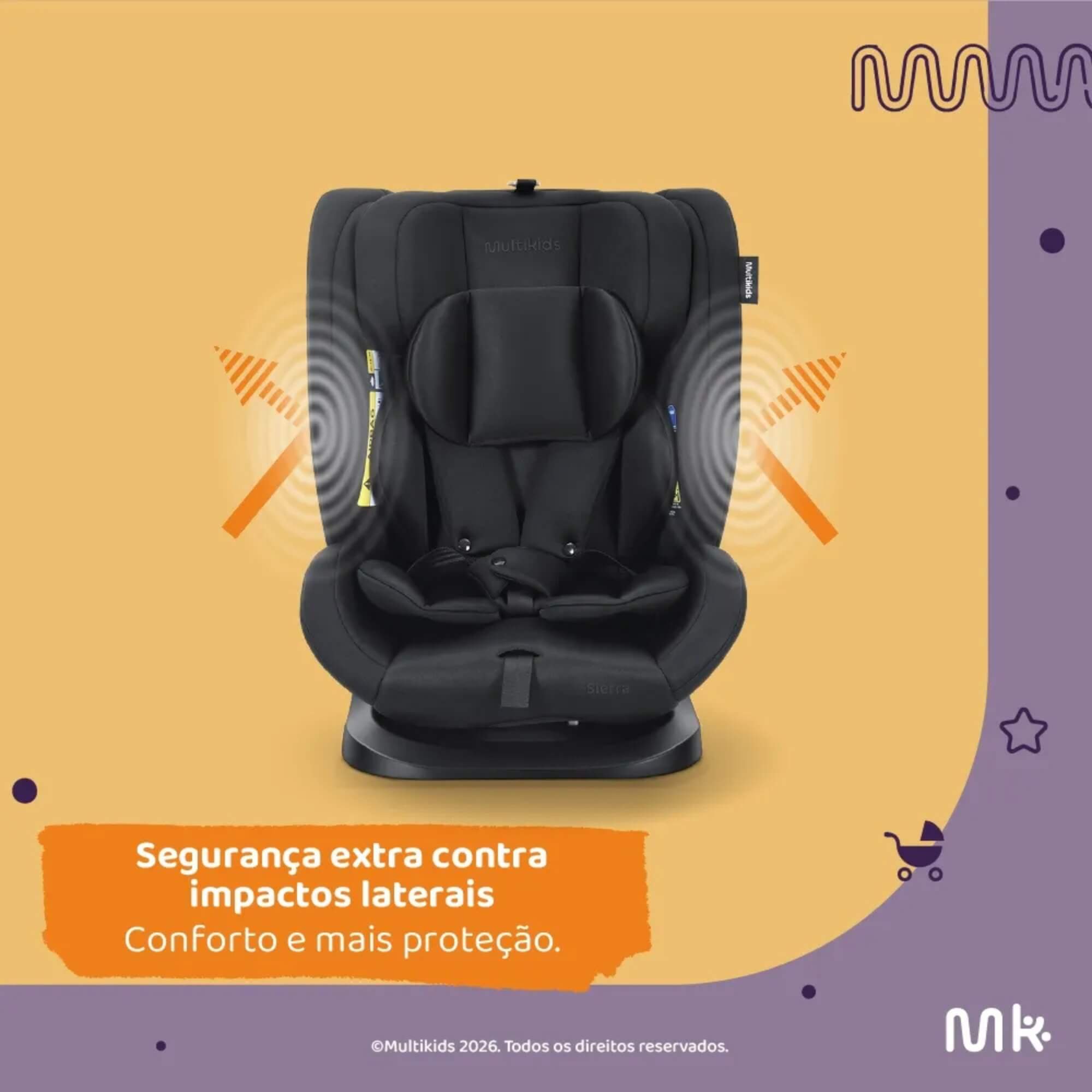 Cadeirinha Infantil para Carro Sierra 40-150cm cor Preto Multikids - BB711