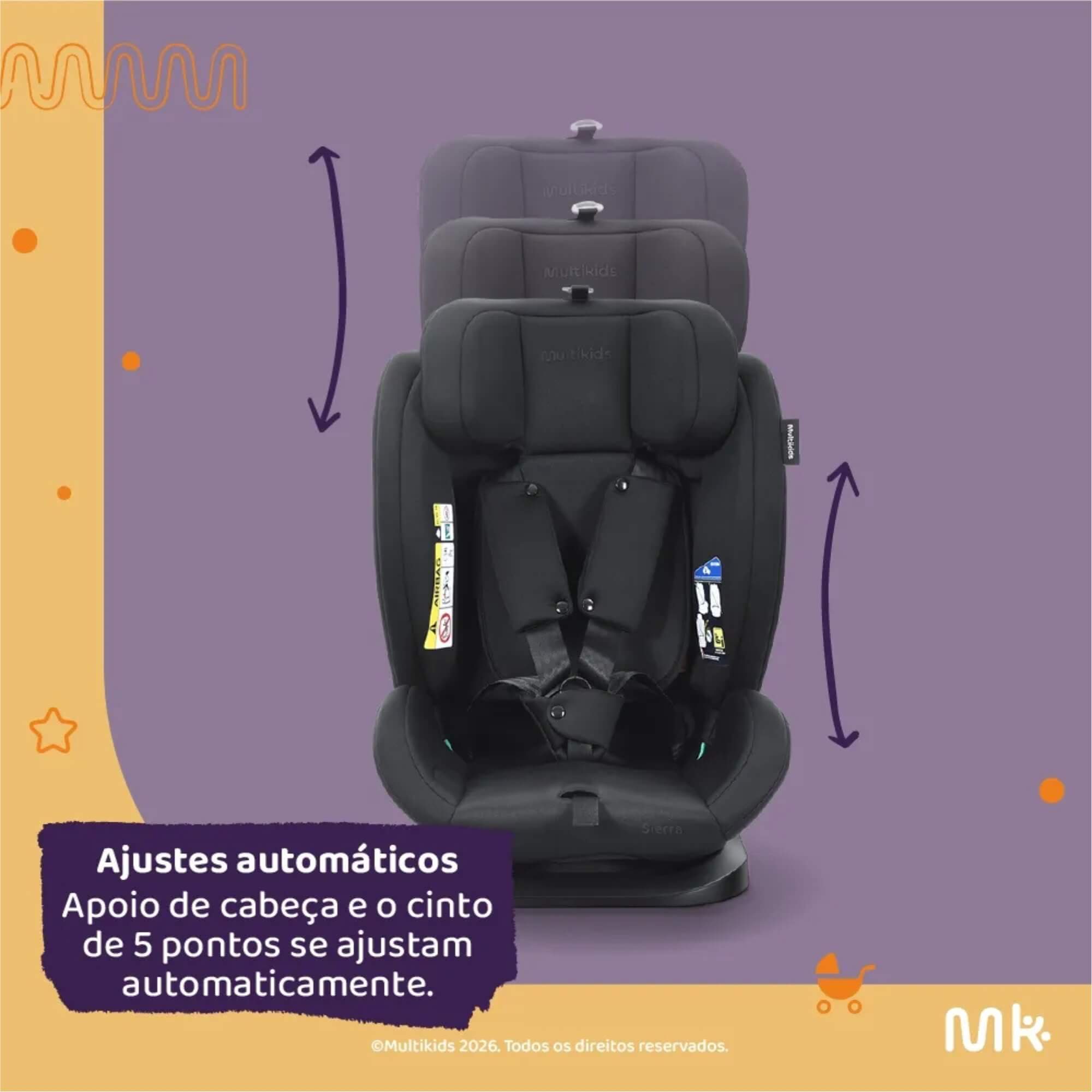 Cadeirinha Infantil para Carro Sierra 40-150cm cor Preto Multikids - BB711