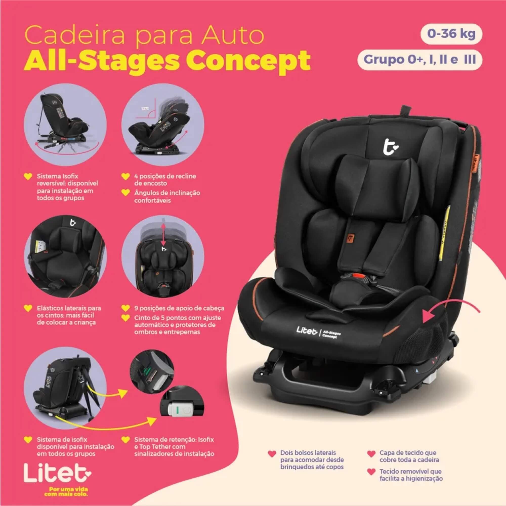 Cadeirinha Infantil para carro 0-36 kg Isofix All Stages Concept Preta Litet - BB485