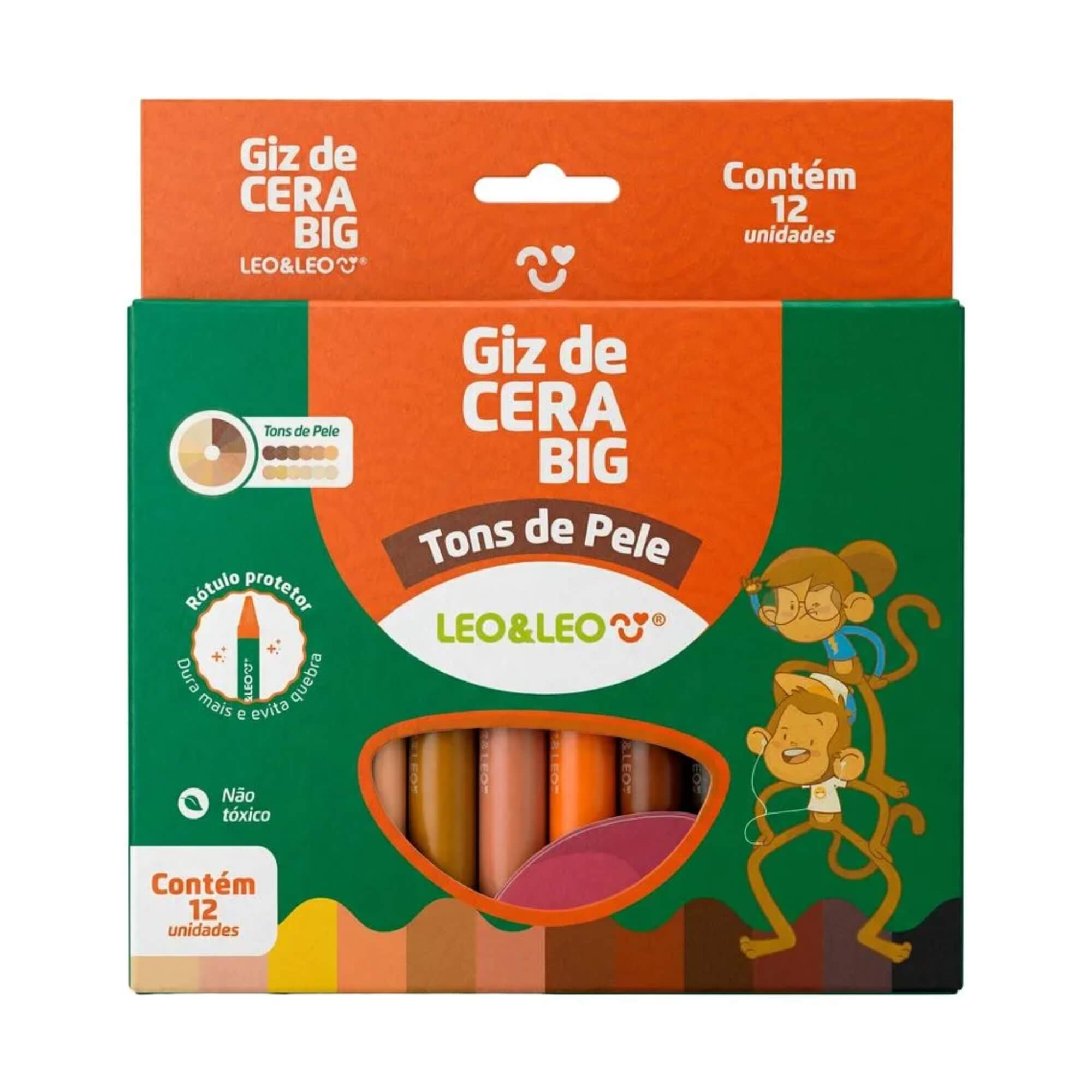 Giz de Cera Big Tons de Pele 12 Cores Pacote com 12 - Leonora 10670