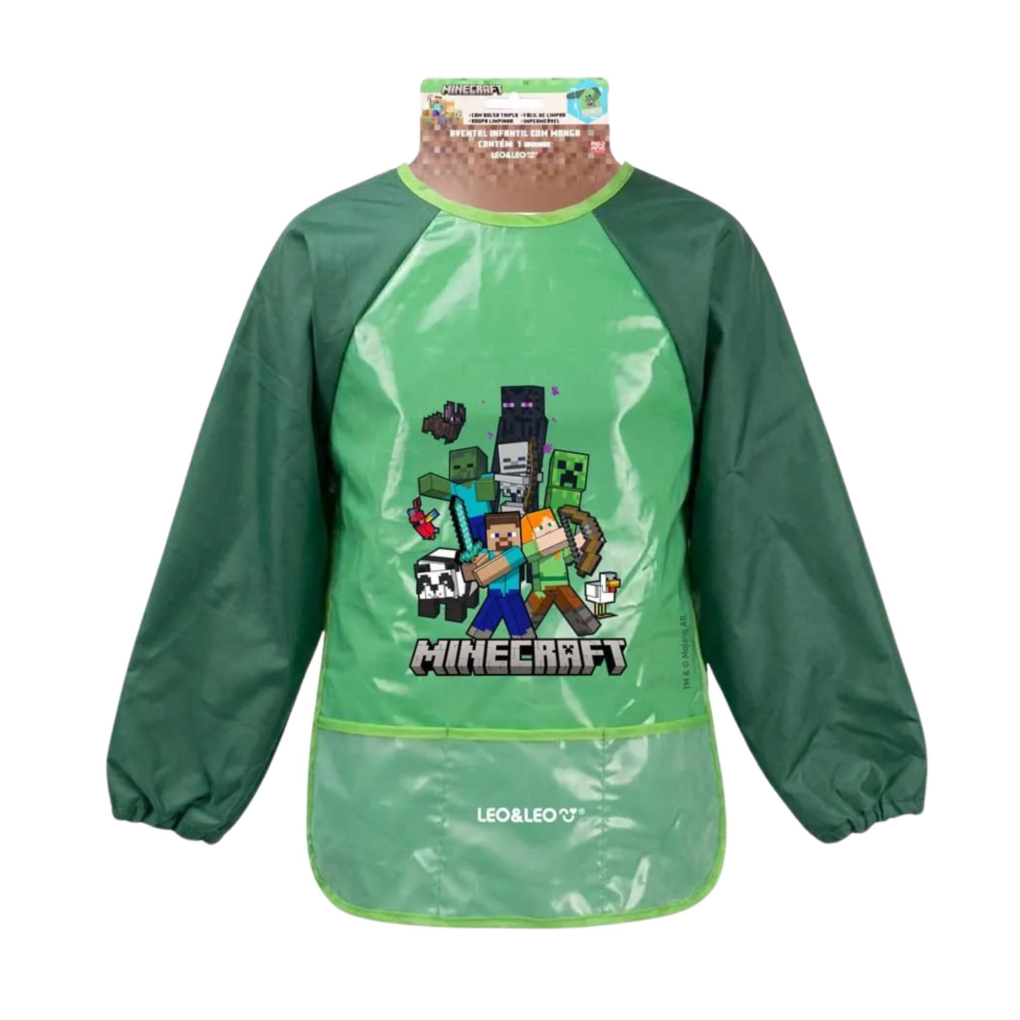 Avental Infantil Minecraft Manga Comprida com Bolso Leo&Leo Leonora - 10673