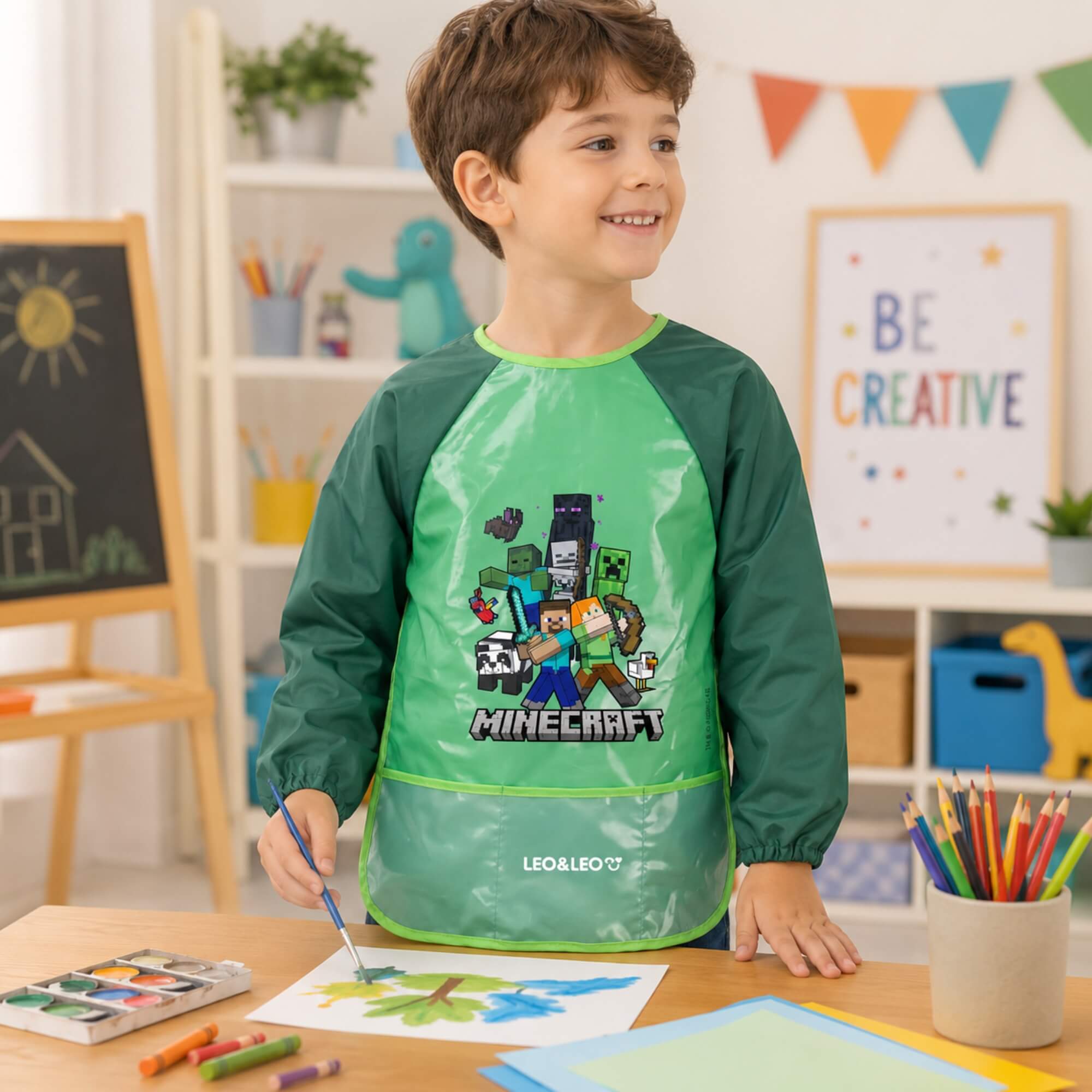 Avental Infantil Minecraft Manga Comprida com Bolso Leo&Leo Leonora - 10673