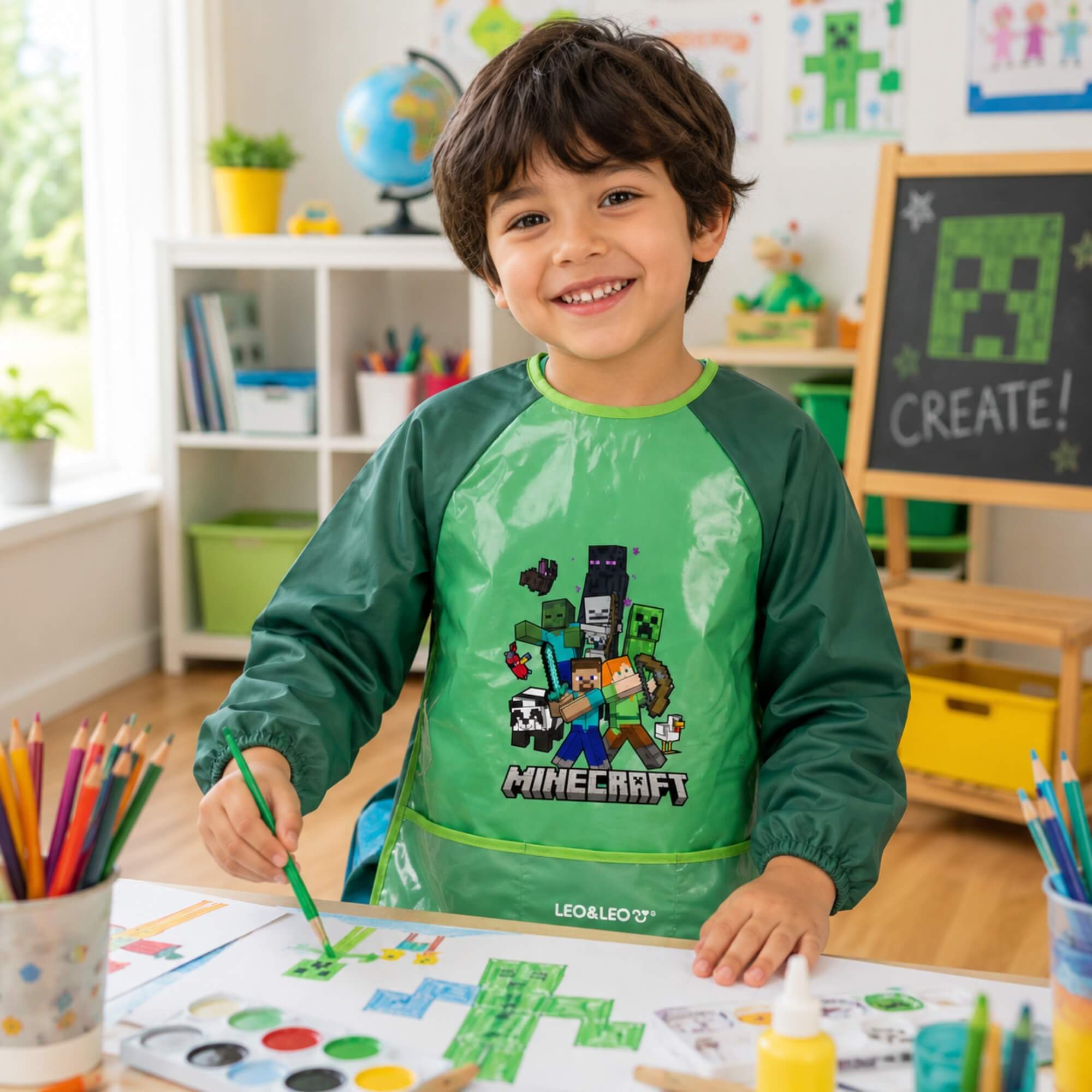 Avental Infantil Minecraft Manga Comprida com Bolso Leo&Leo Leonora - 10673