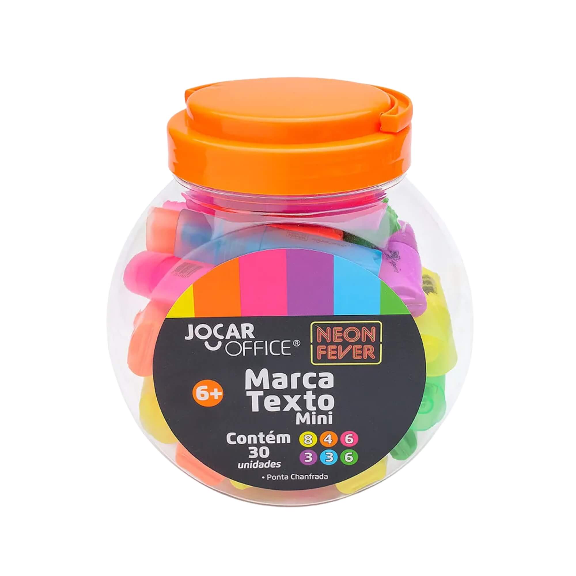 Marca Texto Mini Neon Fever Sortido Pote c/ 30 unidades Jocar Office Leonora - 10730