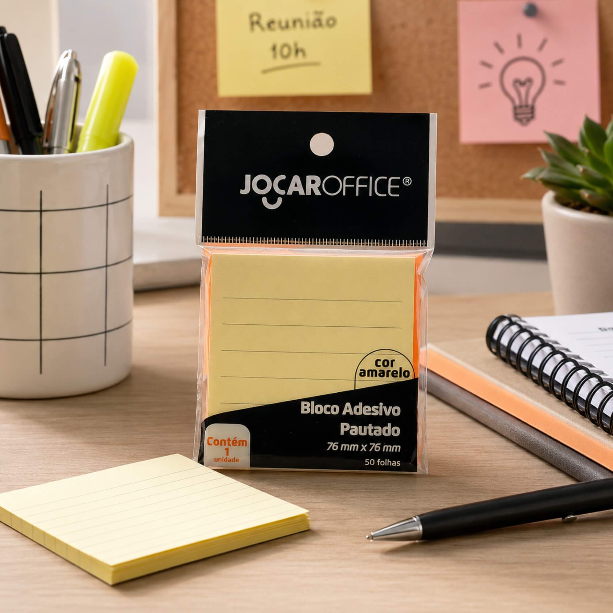 Bloco Adesivo Amarelo Pastel 76x76mm Pautado 50 Folhas Jocar Office Leonora - 10731