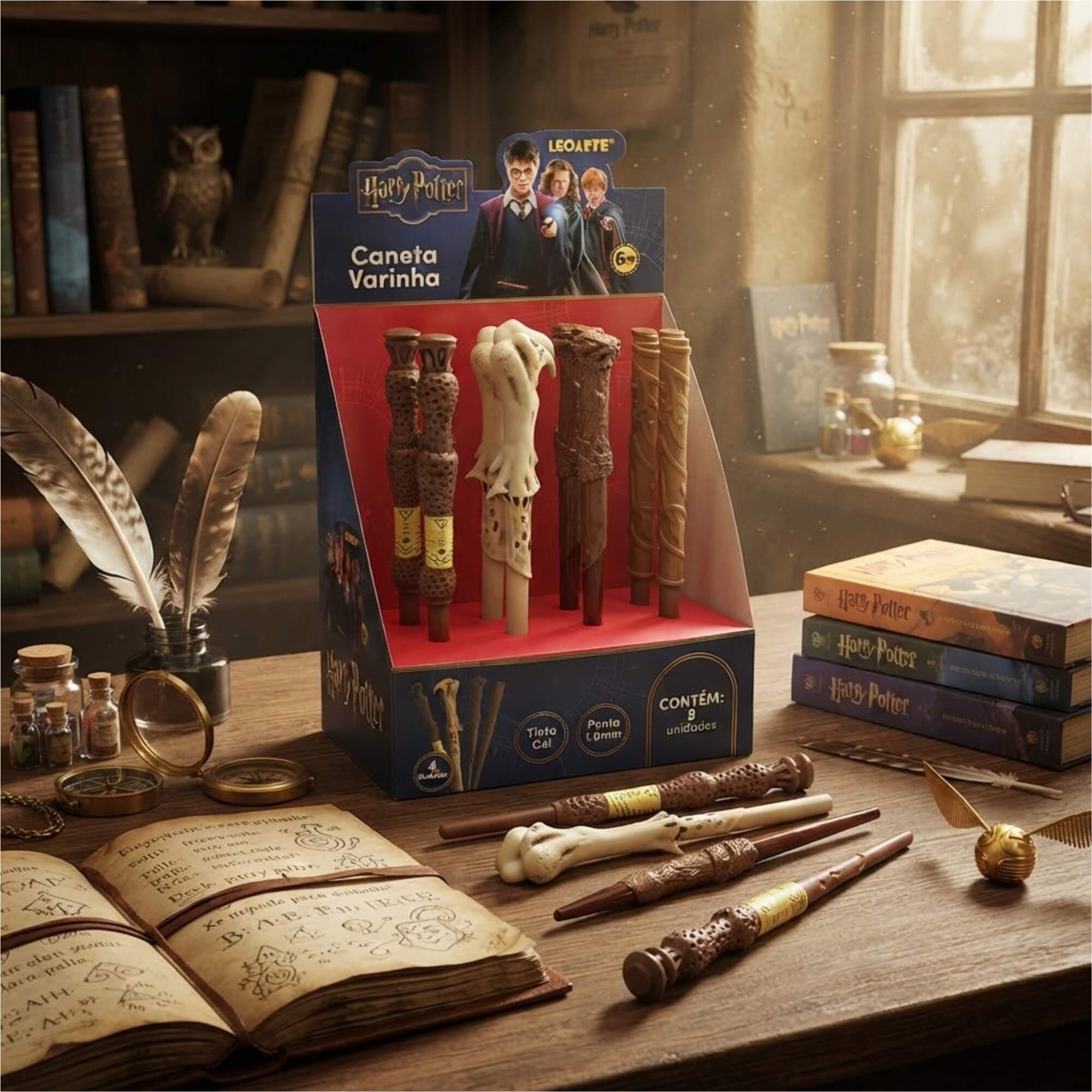 Caneta Varinha Harry Potter Display com 8 Unidades - Leonora 10745