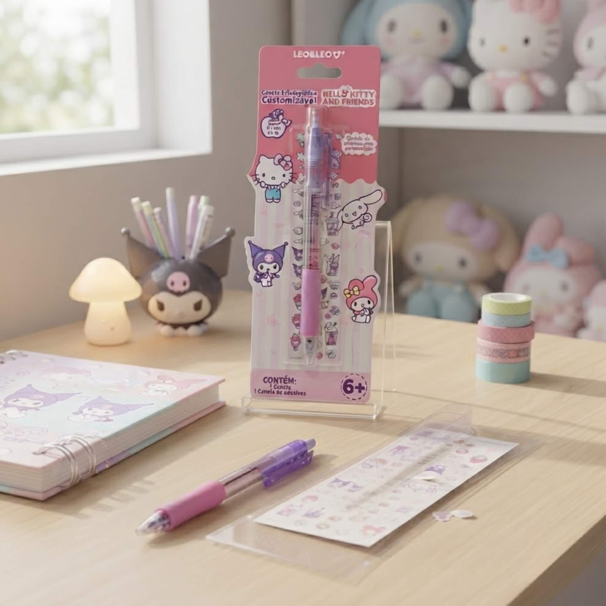 Caneta Esferográfica 0,7mm Hello Kitty com Adesivos Personalizáveis - Leonora 10746