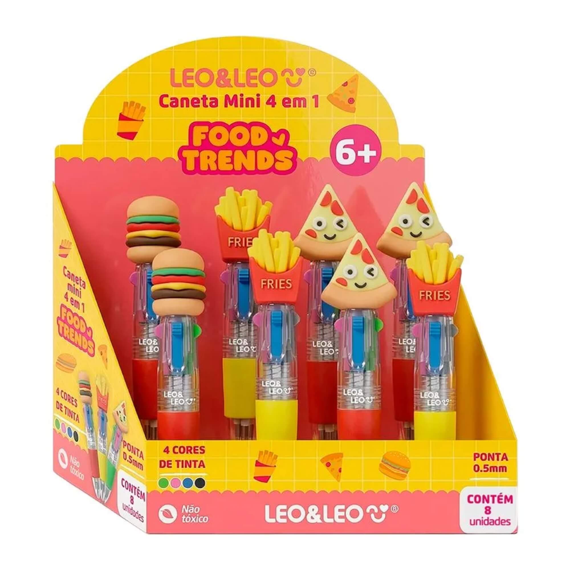 Caneta Mini 4 em 1 Food Trends Display com 8 Unidades - Leonora 10750
