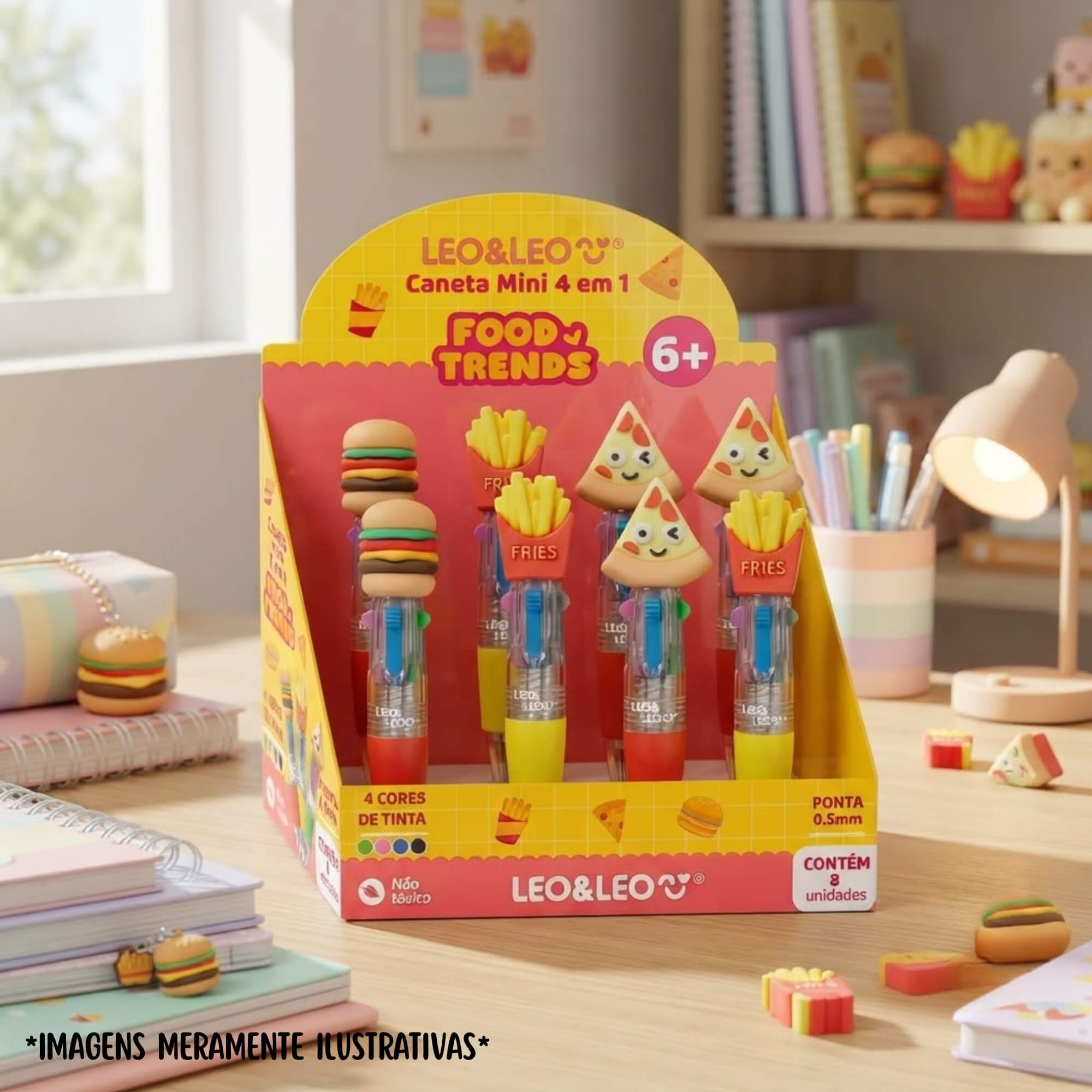 Caneta Mini 4 em 1 Food Trends Display com 8 Unidades - Leonora 10750