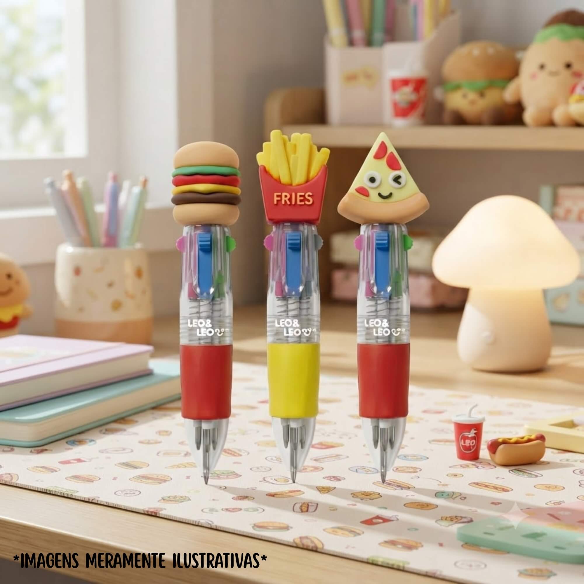 Caneta Mini 4 em 1 Food Trends Display com 8 Unidades - Leonora 10750
