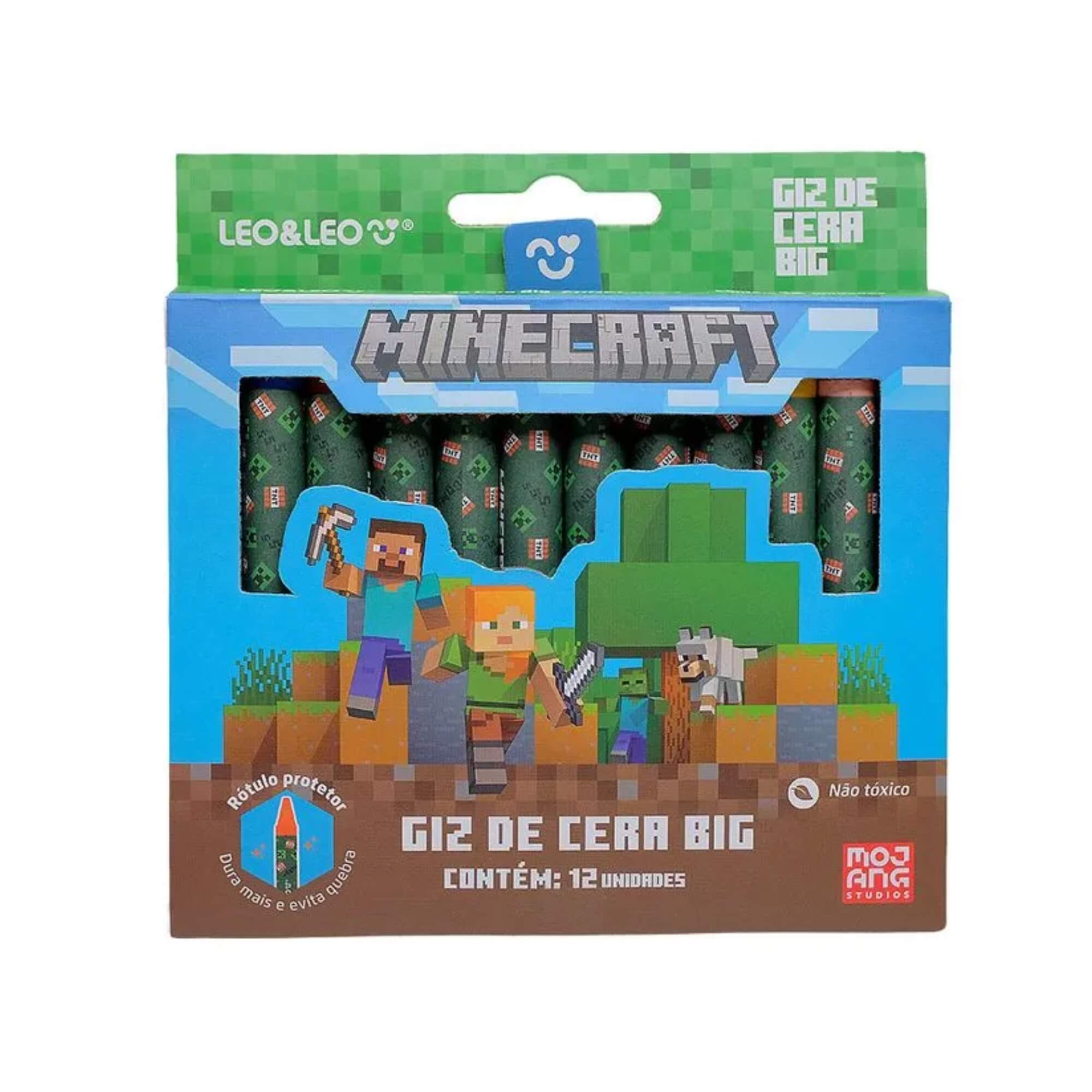 Giz de Cera Big Minecraft 12 Cores Pacote com 12 - Leonora 10795