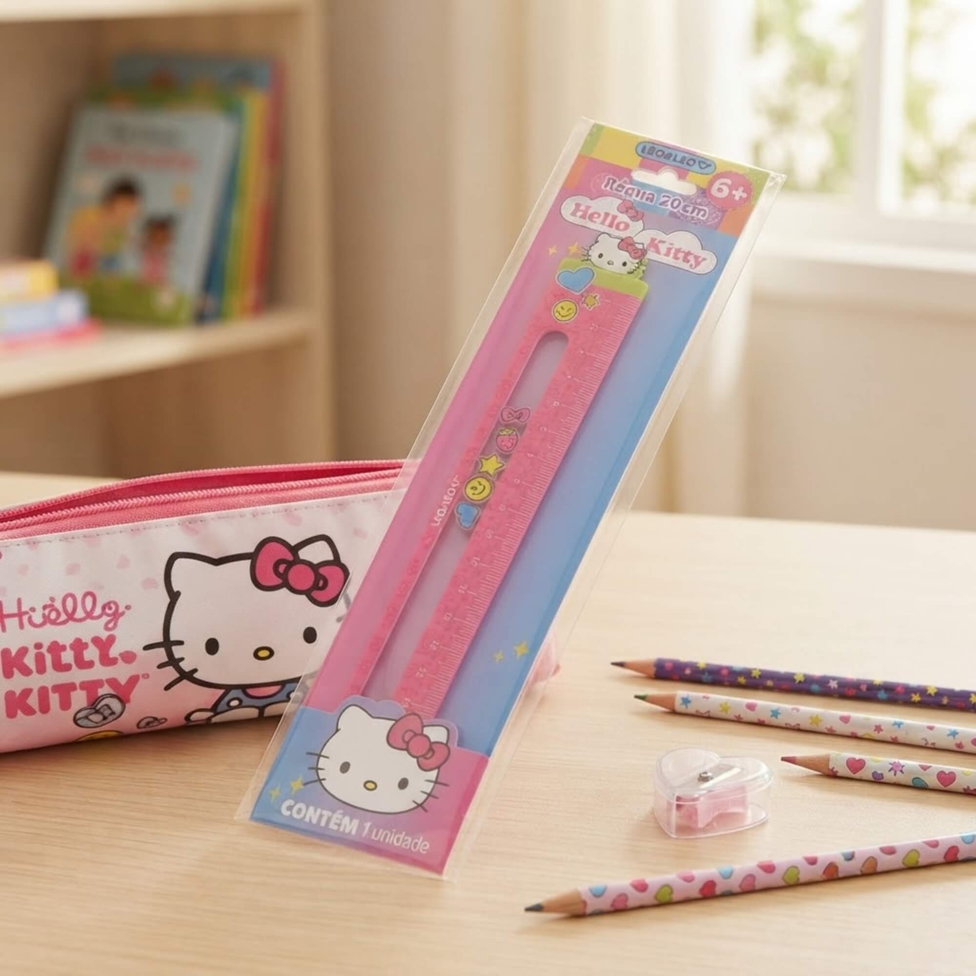 Régua Plástica Decorada Hello Kitty 20cm - Leonora 10804