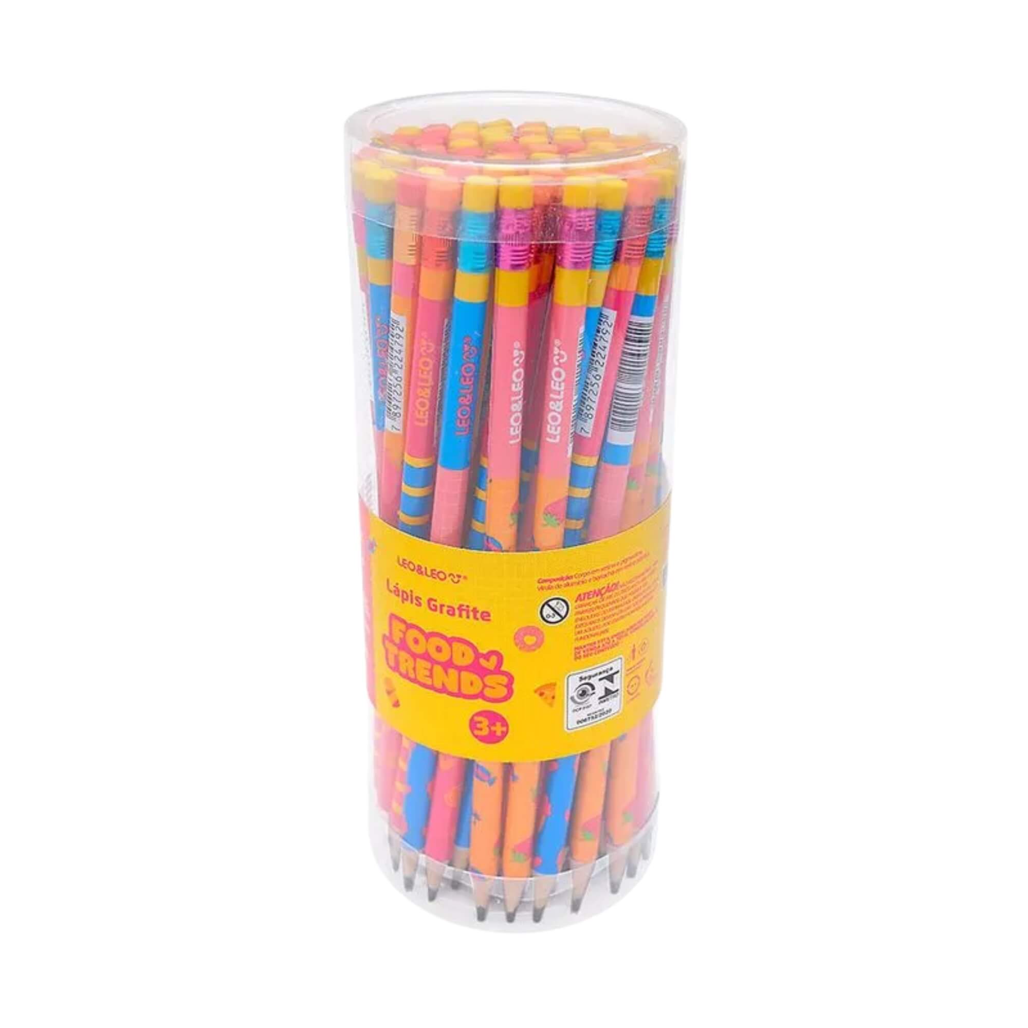 Lápis Grafite HB com Borracha Food Trends Pote 72 Un Leonora - 10819