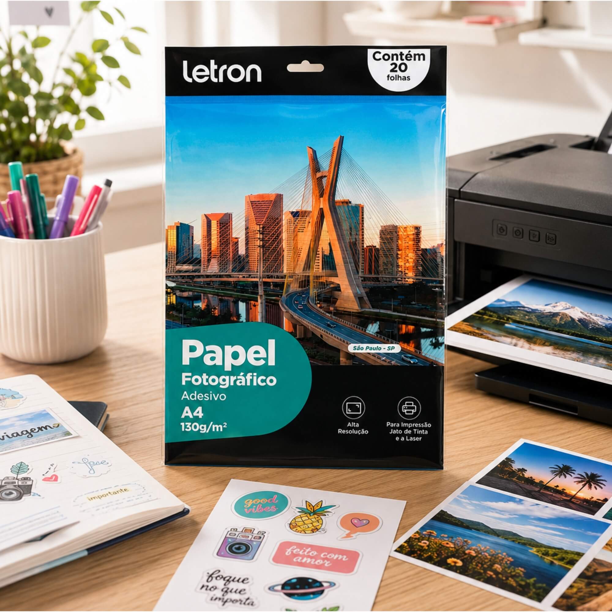 Papel Fotográfico Adesivo A4 130gm² Pacote 20 Folhas Letron Leonora - 10848