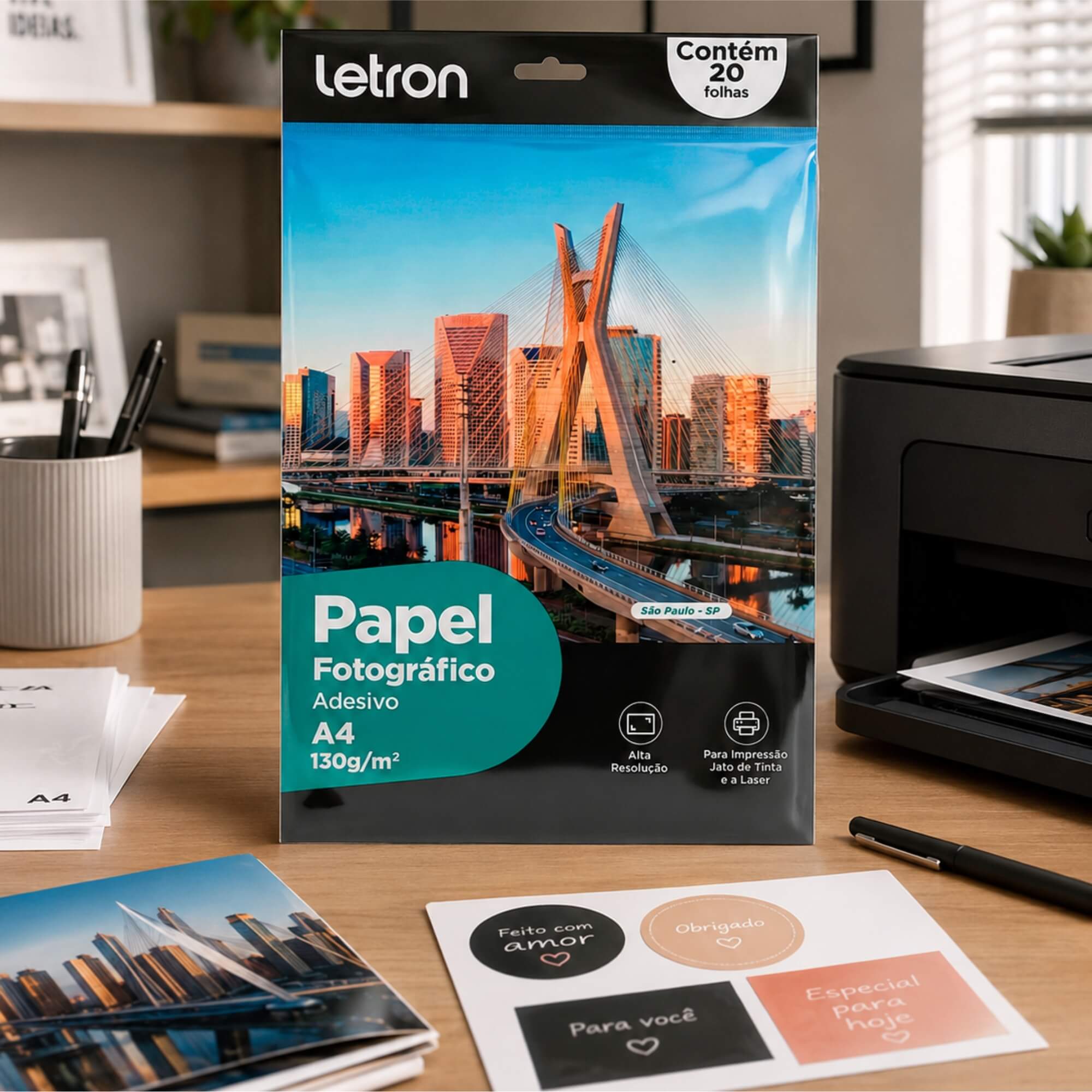 Papel Fotográfico Adesivo A4 130gm² Pacote 20 Folhas Letron Leonora - 10848