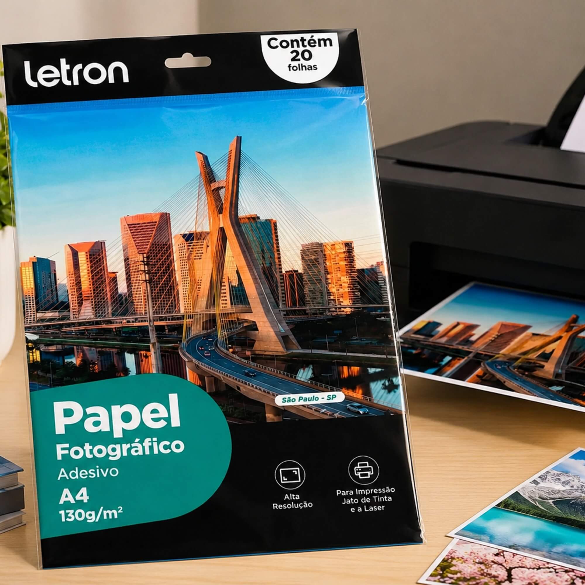 Papel Fotográfico Adesivo A4 130gm² Pacote 20 Folhas Letron Leonora - 10848