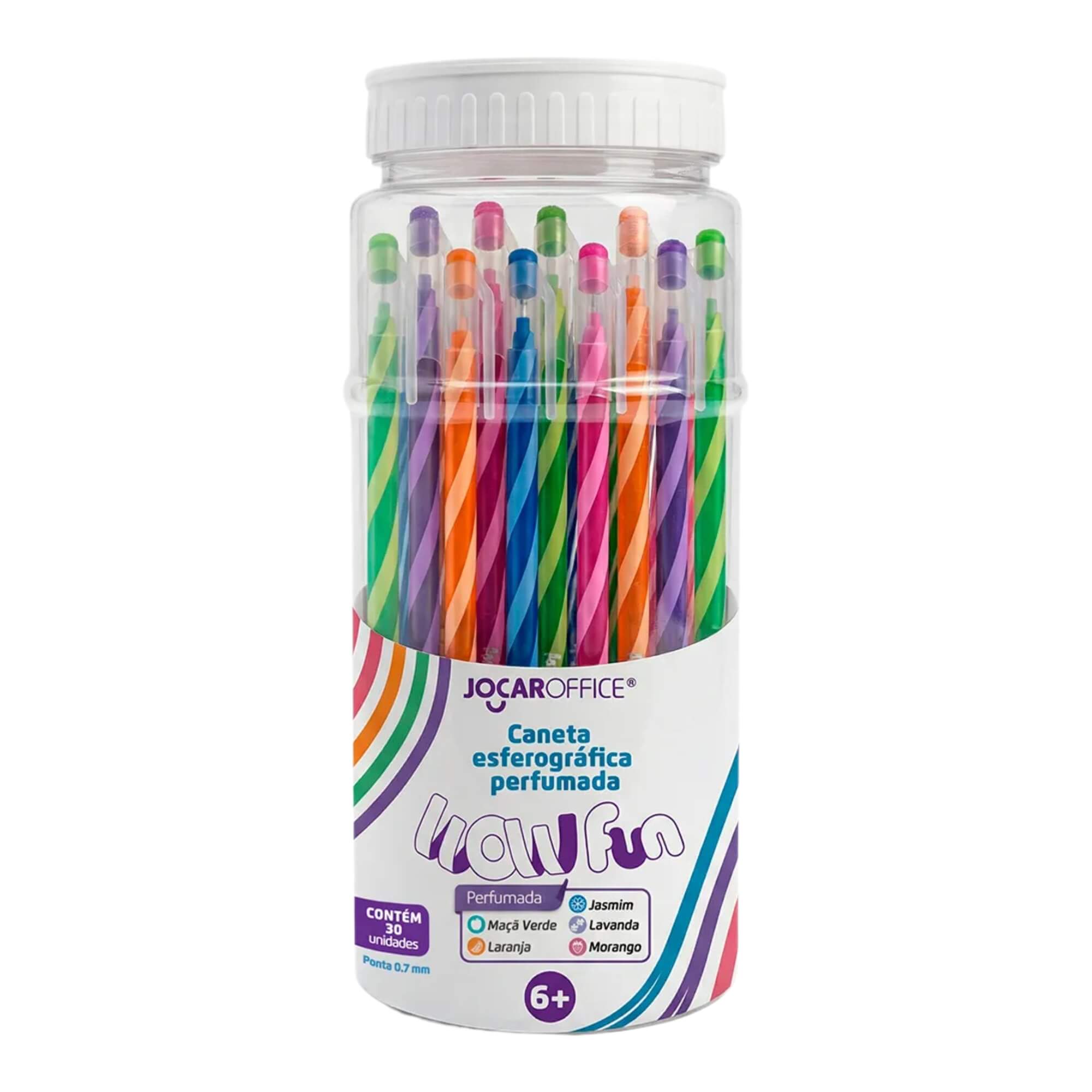 Caneta Esferográfica Perfumada Wow Fun 0.7 Pote c/ 30 unidades Jocar Office Leonora - 10851