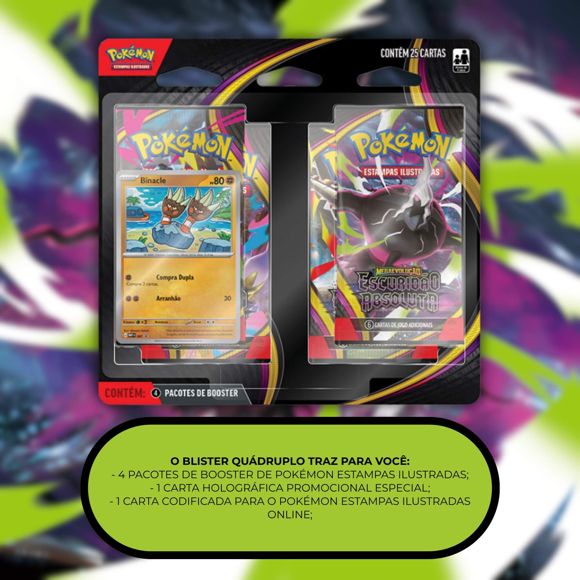 Pokemon Blister Quadruplo ME05 Escuridão Absoluta Binacle Copag - 36896