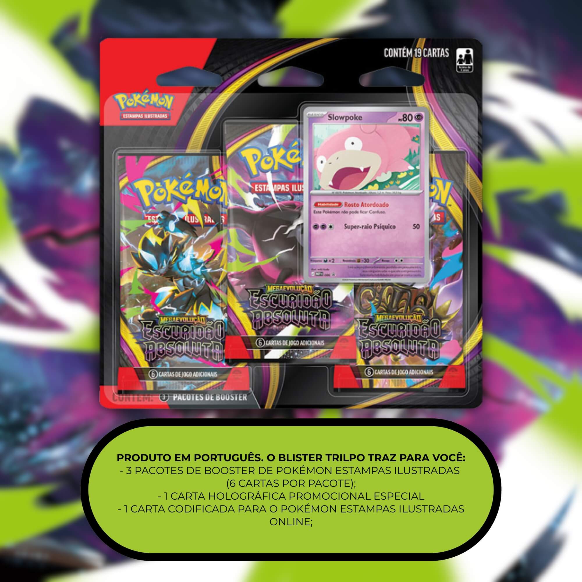 Pokemon Blister Triplo ME05 Escuridão Absoluta Slowpoke Copag - 36892