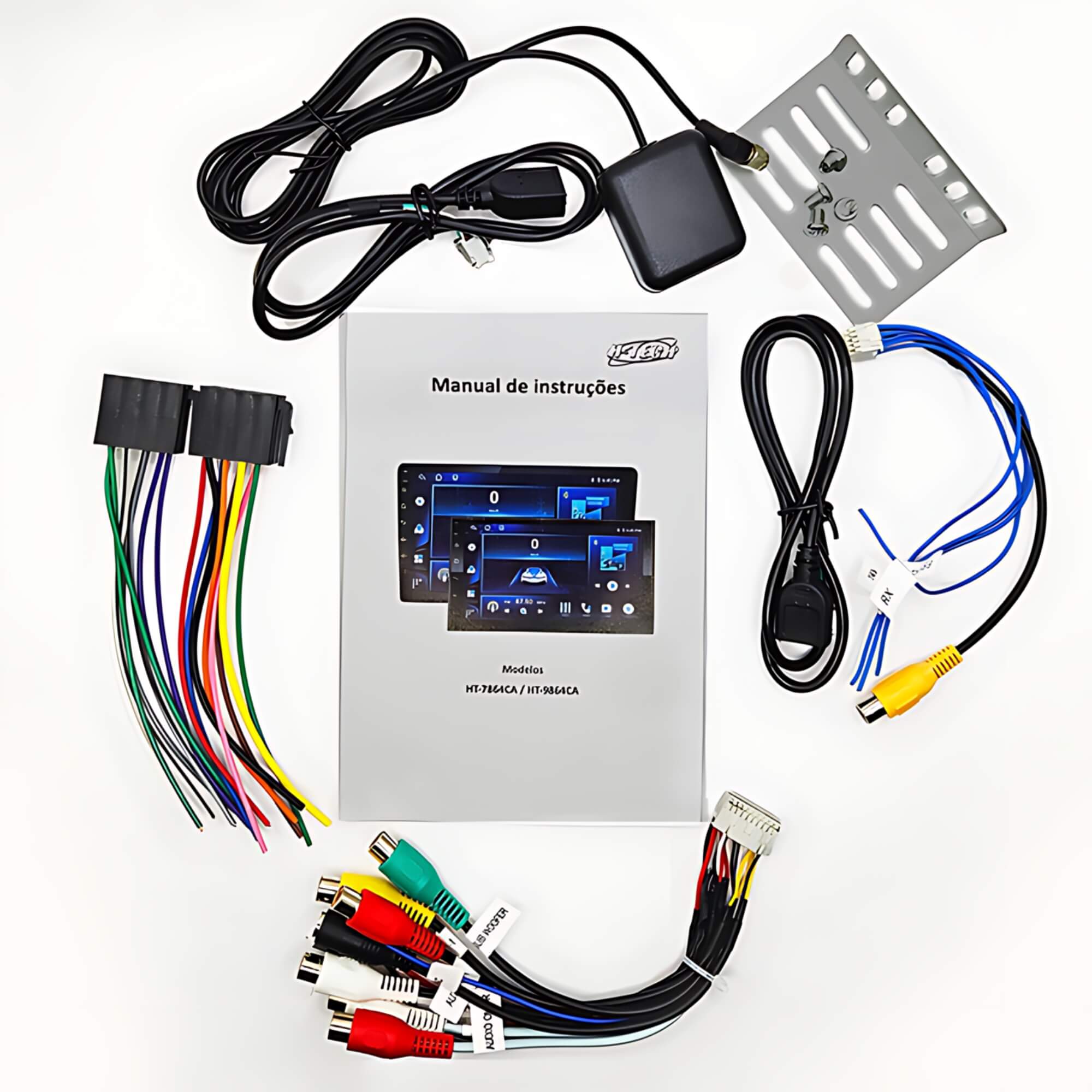 COMP Kit Multimídia H-Tech 9" Full Touch CarPlay e Android + Moldura 2 din 9" Fiat Argo 2018+ Preto