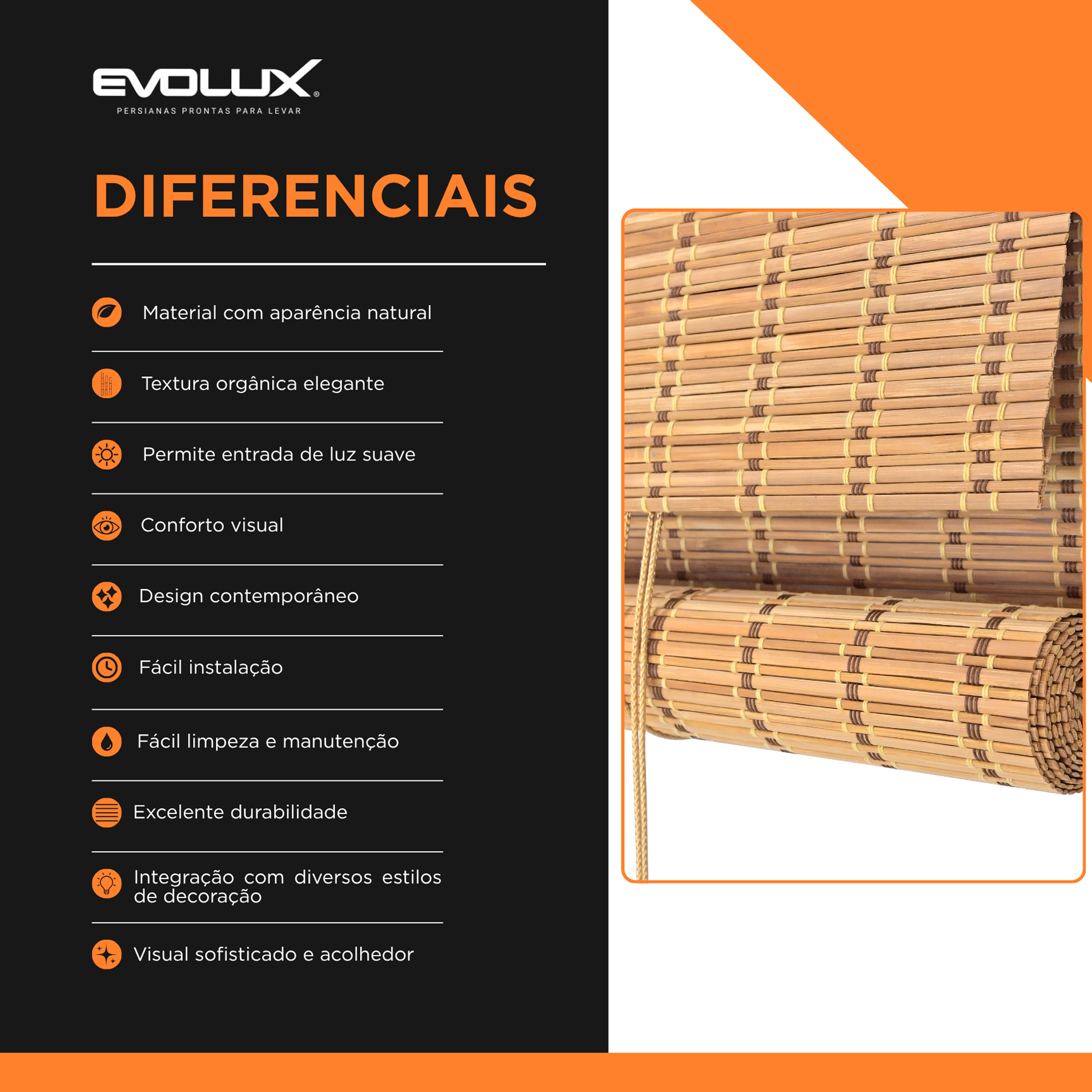 Persiana Rolo Bambu Bauhaus 140X160 Haya Instalação Fácil Casa e Escritório Evolux - N2303542