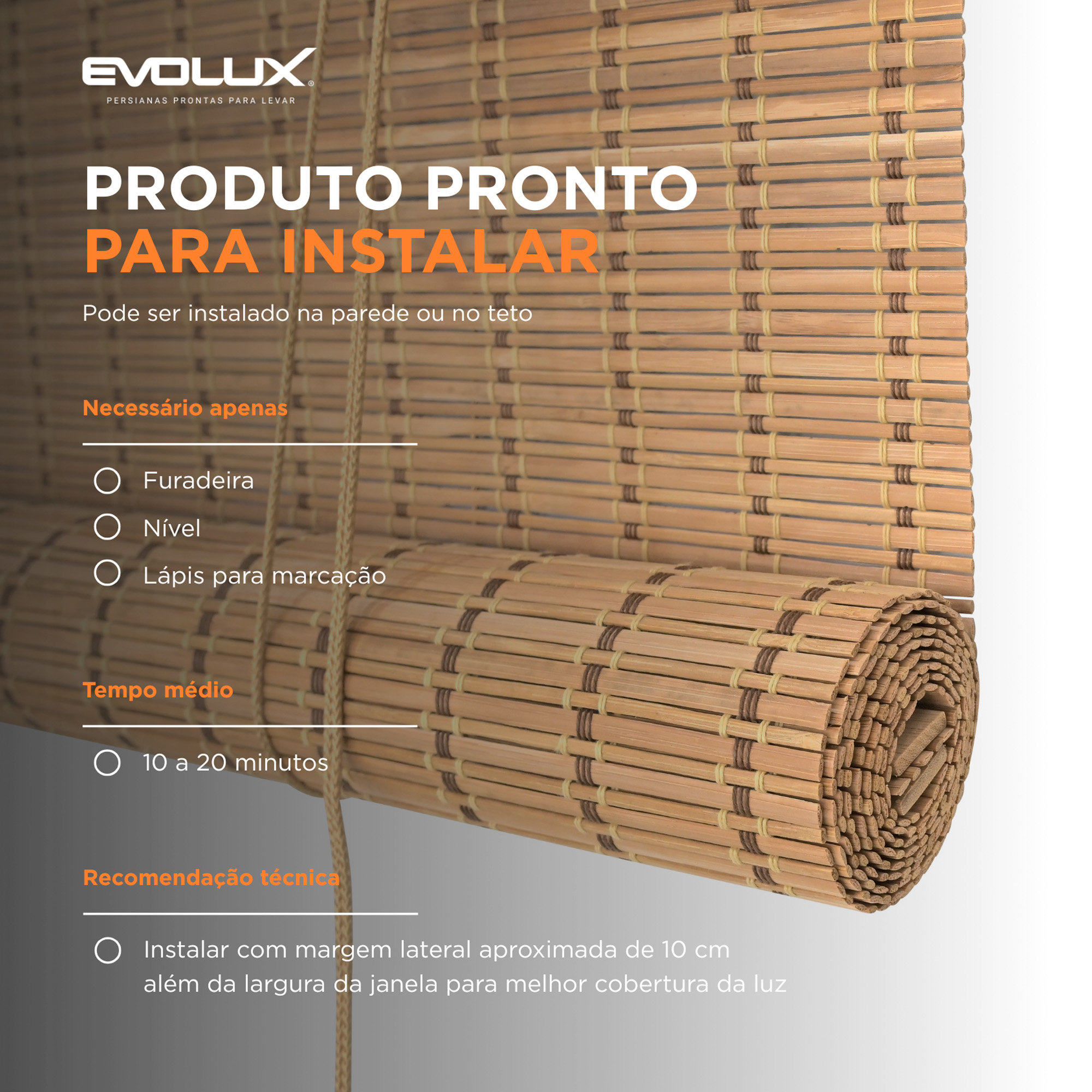 Persiana Rolo Bambu Bauhaus 140X160 Haya Instalação Fácil Casa e Escritório Evolux - N2303542