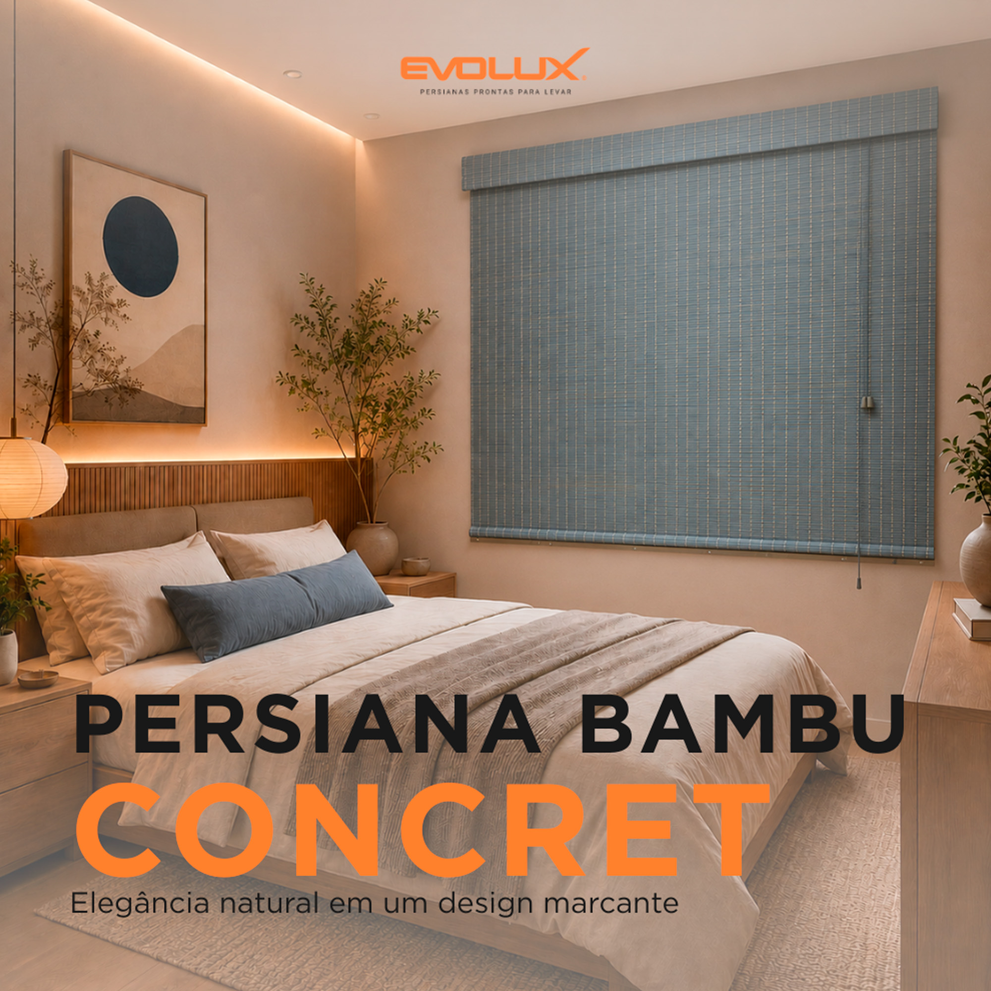 Persiana Rolo Bambu Bauhaus 160X160 Concret Instalação Fácill Casa e Escritório Evolux - DBE02970
