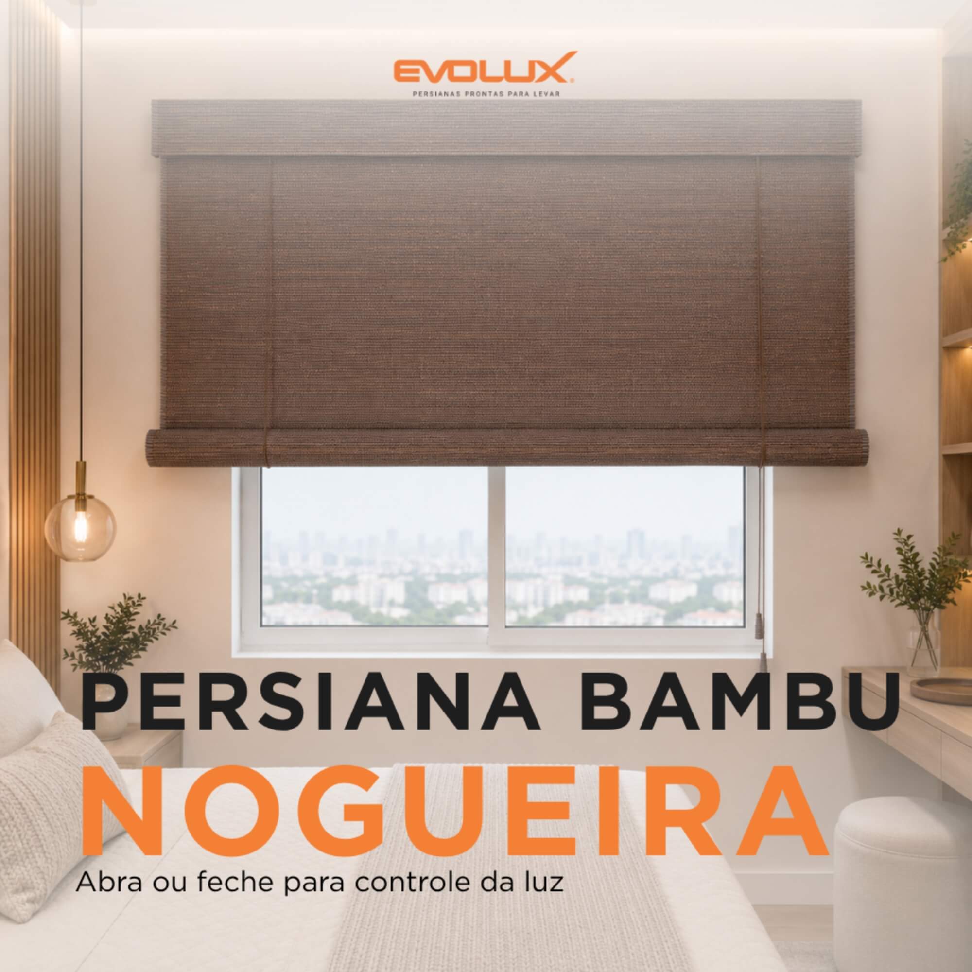 Persiana Rolo Bambu Bauhaus 160x160 Nogueira Instalação Fácil Casa e Escritório Evolux - DBE02968