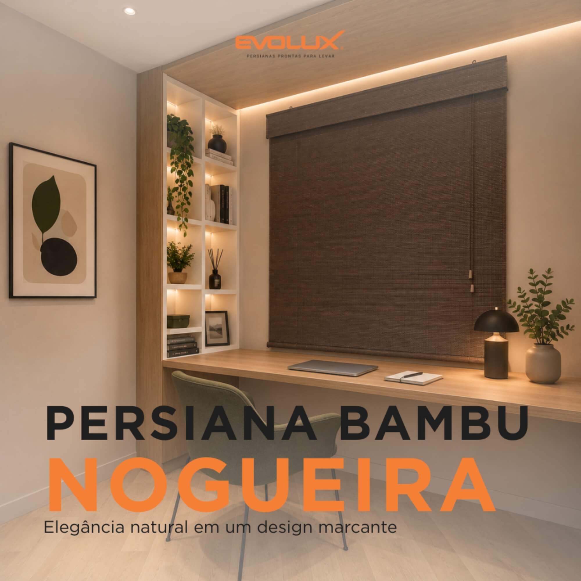 Persiana Rolo Bambu Bauhaus 160x160 Nogueira Instalação Fácil Casa e Escritório Evolux - DBE02968